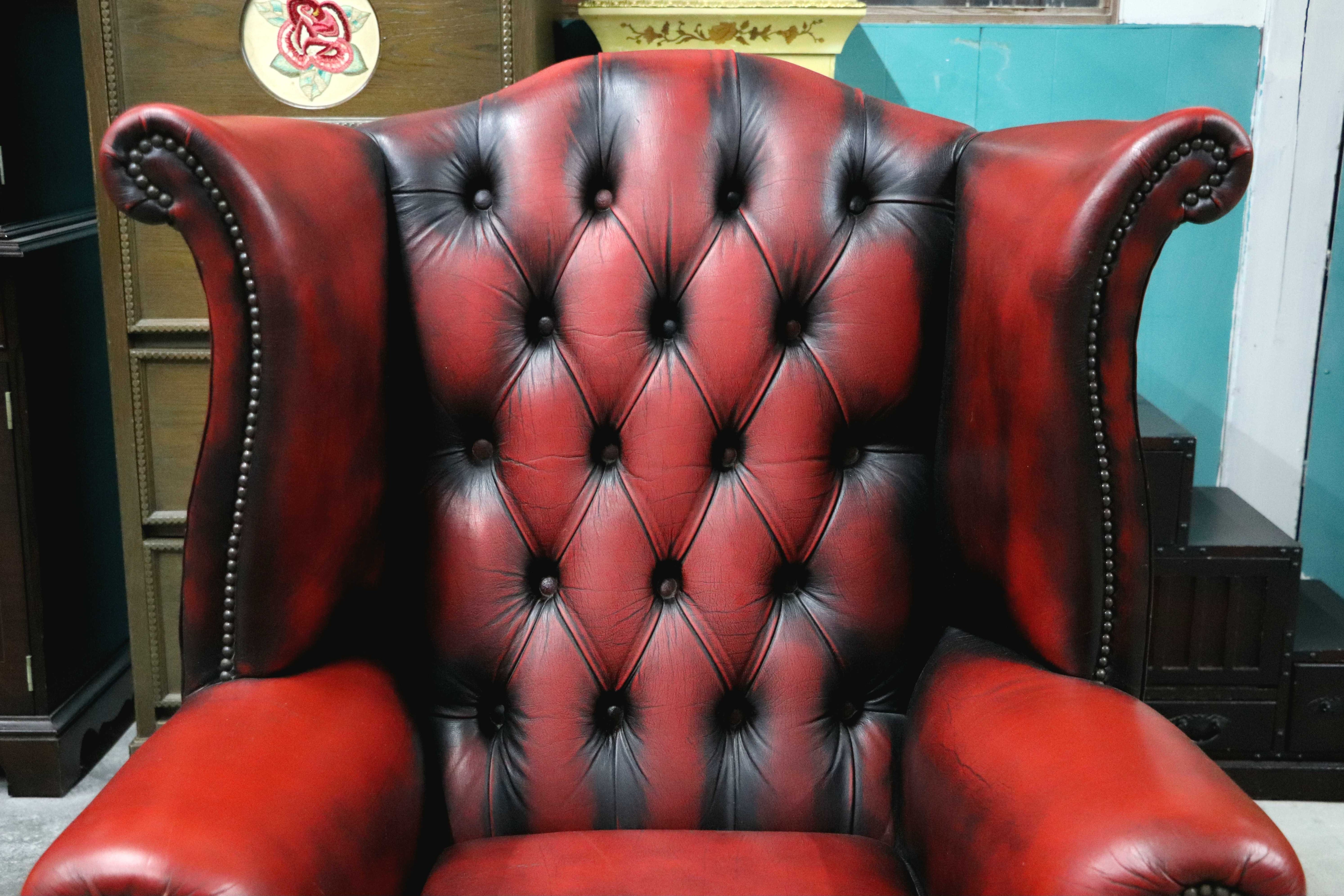 GMIO290A○チェスターフィールド ウィングバックチェア 1人掛けソファ シングルソファ 本革 英国 クラシック ヨーロピアン ヴィンテージ