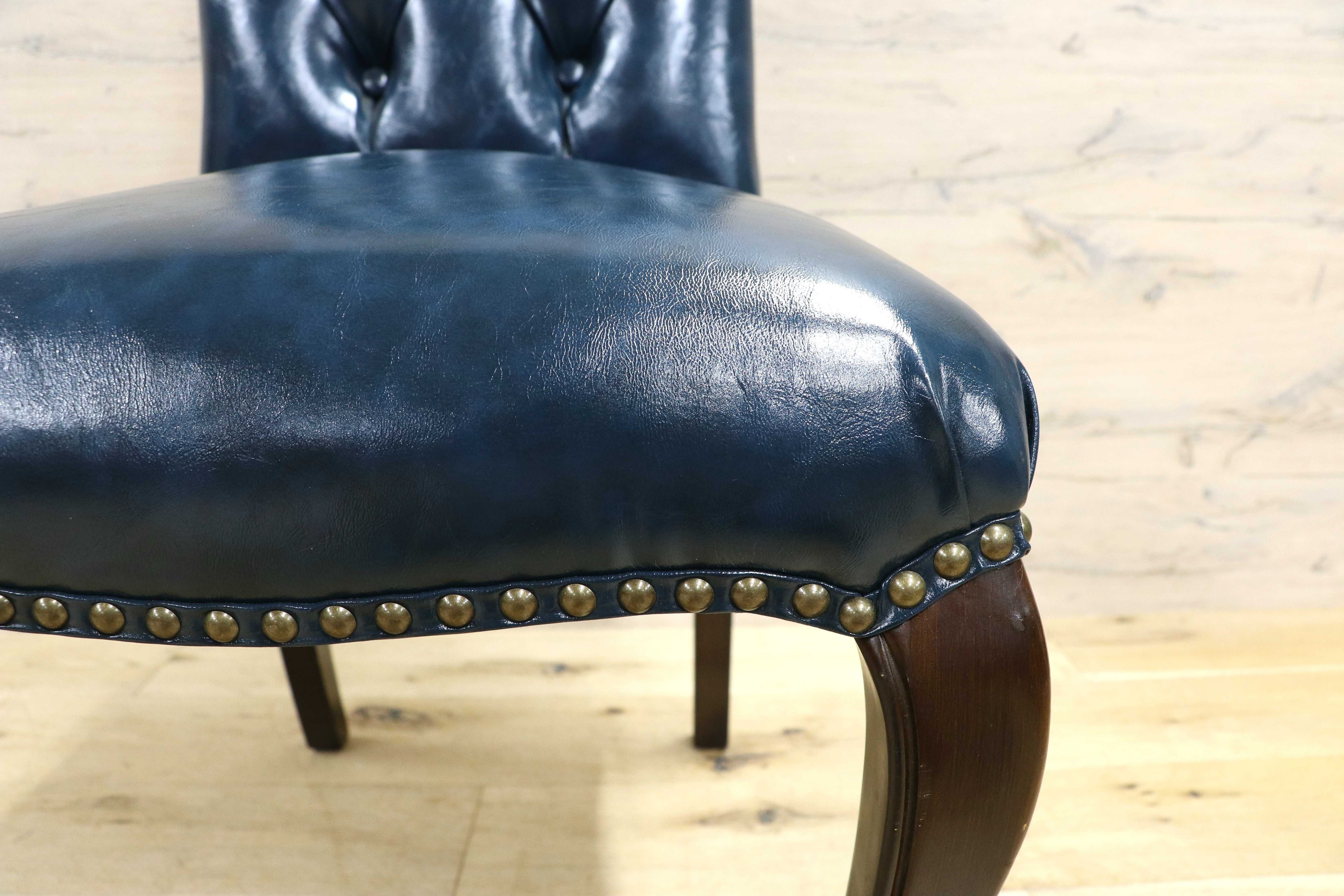 GMIK687A○VINCENT / ヴィンセント ダイニングチェア 食卓椅子 ハイバック 英国調 合皮 ヨーロピアン クラシック ブルー 定価約3.5万