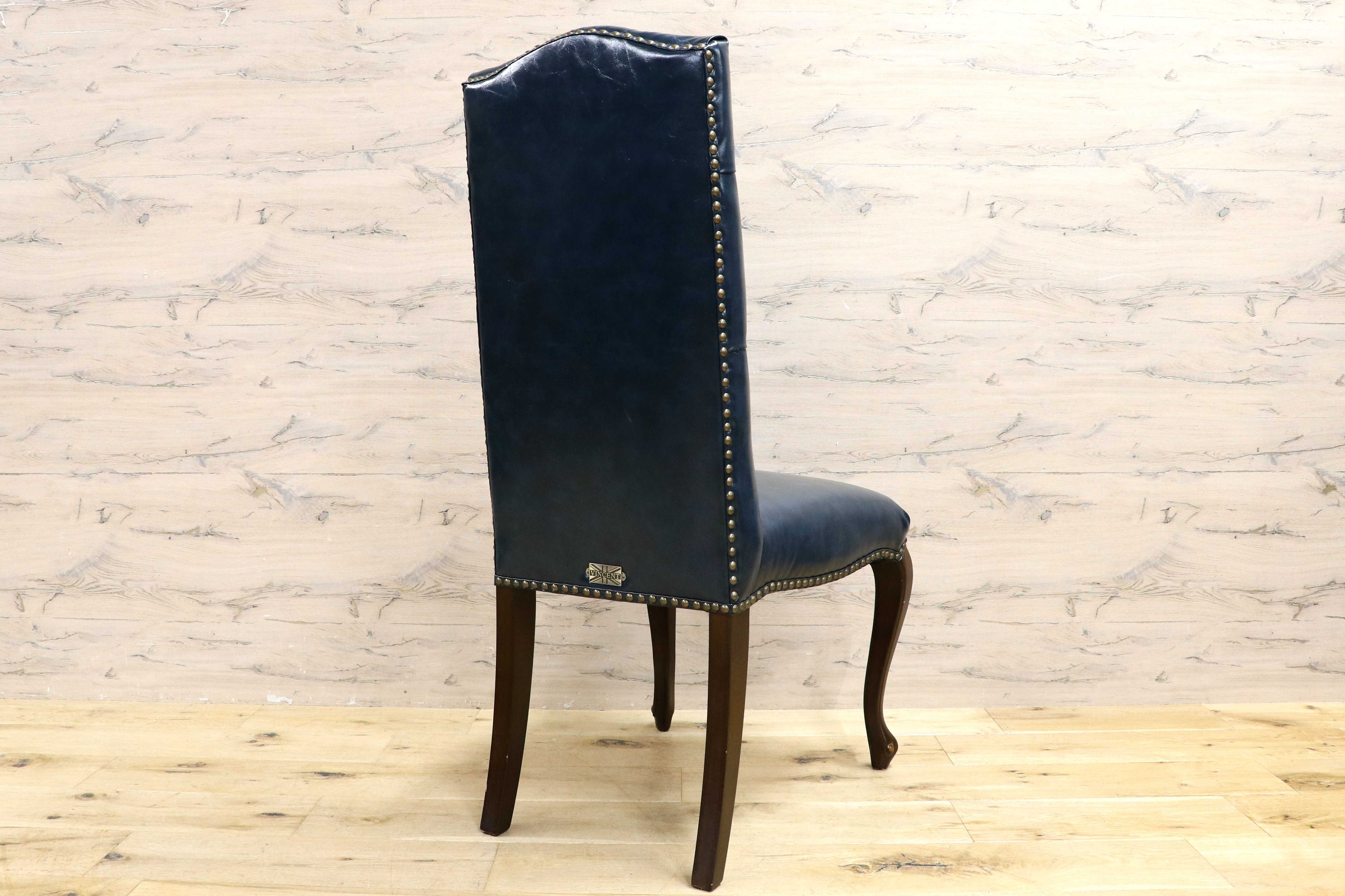 GMIK687A○VINCENT / ヴィンセント ダイニングチェア 食卓椅子 ハイバック 英国調 合皮 ヨーロピアン クラシック ブルー 定価約3.5万