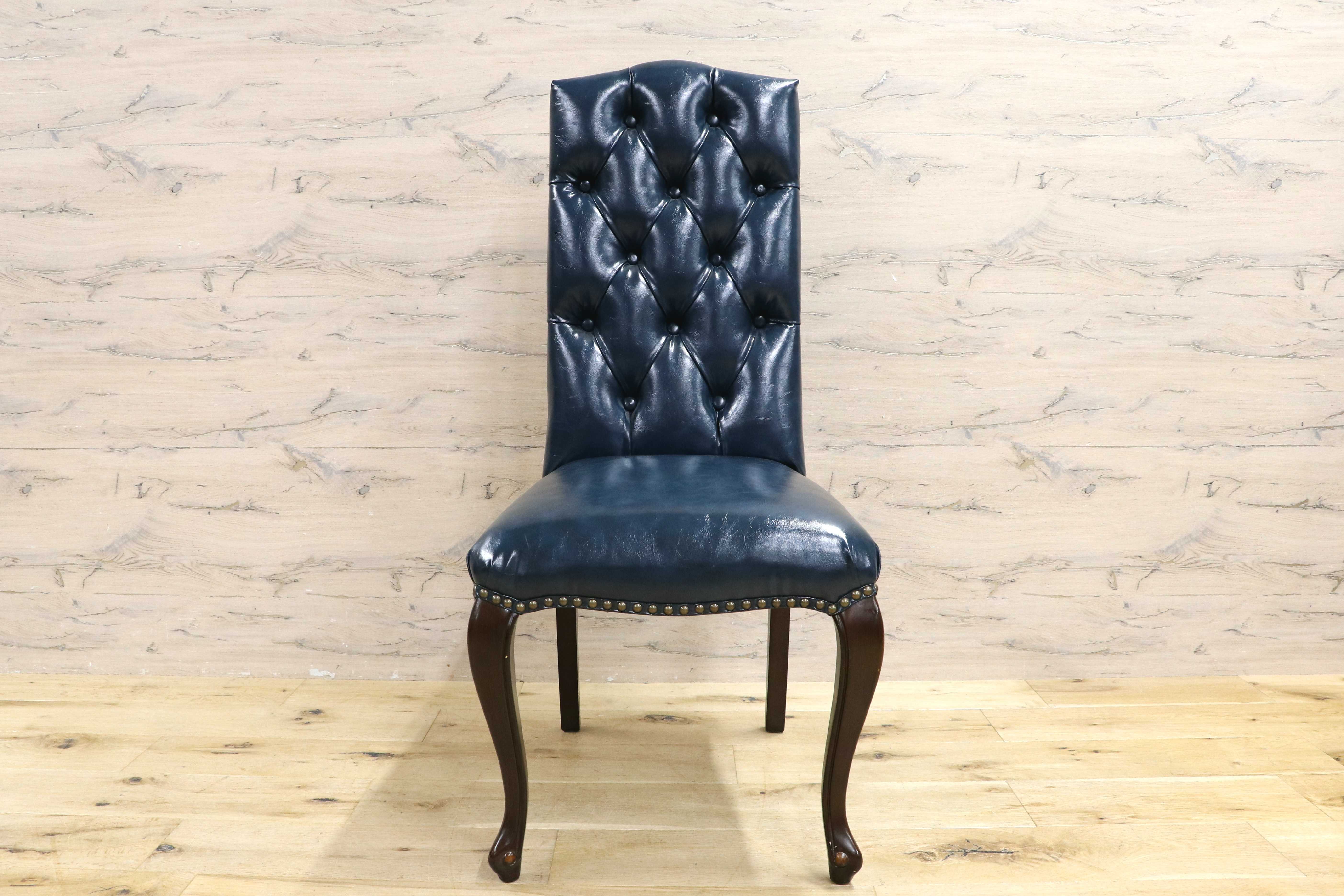 GMIK687A○VINCENT / ヴィンセント ダイニングチェア 食卓椅子 ハイバック 英国調 合皮 ヨーロピアン クラシック ブルー 定価約3.5万