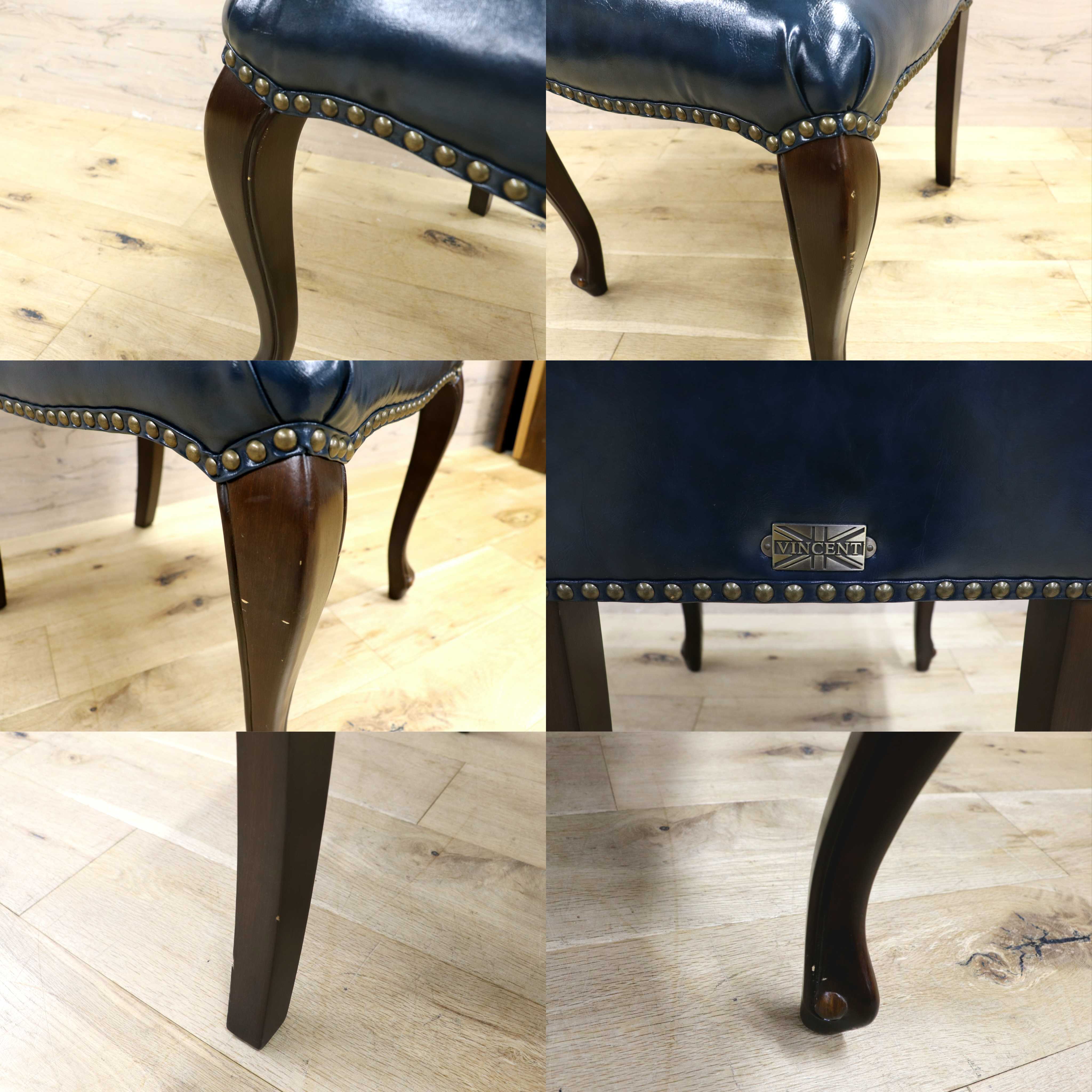 GMIK687A○VINCENT / ヴィンセント ダイニングチェア 食卓椅子 ハイバック 英国調 合皮 ヨーロピアン クラシック ブルー 定価約3.5万