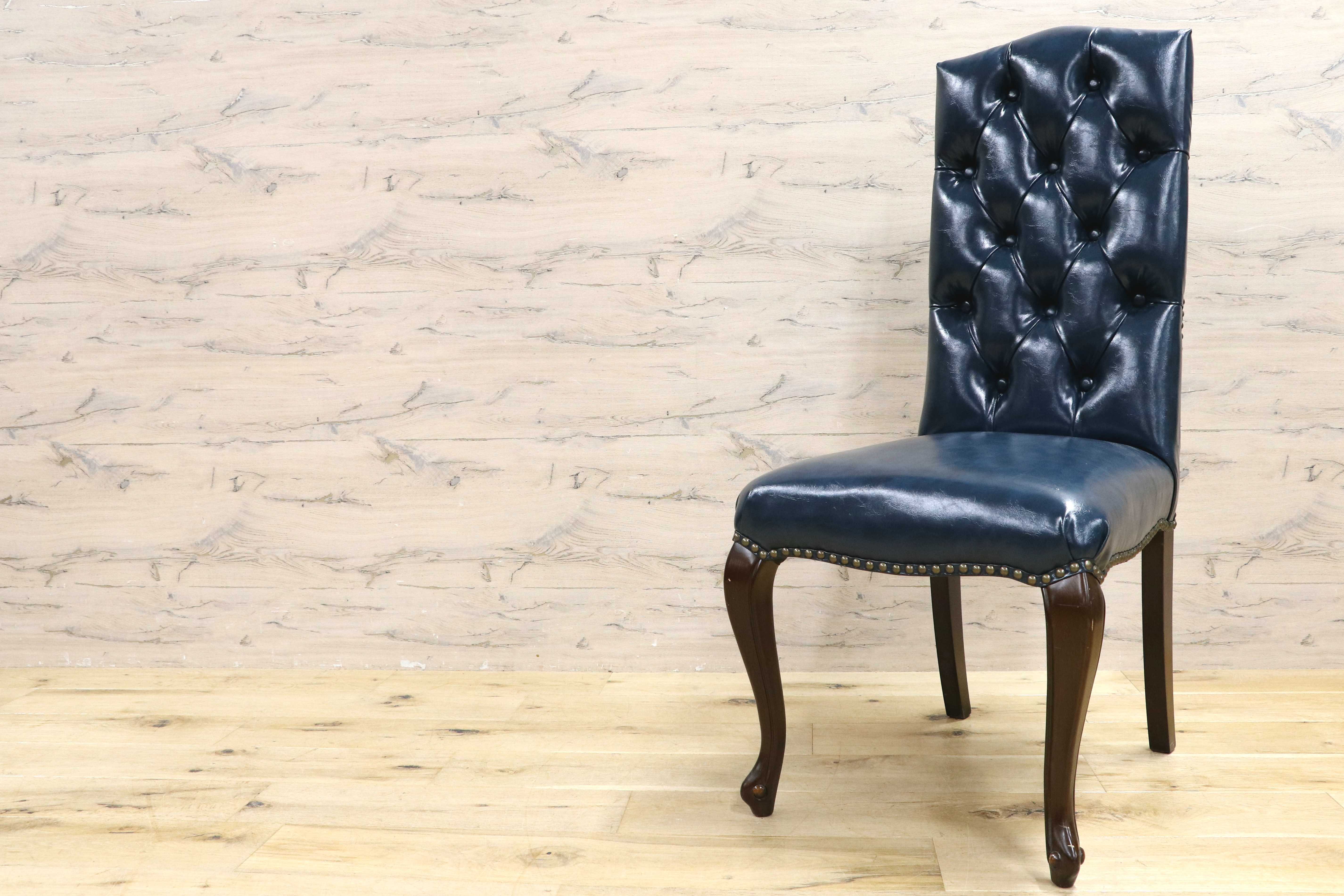 GMIK687B○VINCENT / ヴィンセント ダイニングチェア 食卓椅子 ハイバック 英国調 合皮 ヨーロピアン クラシック ブルー 定価約3.5万