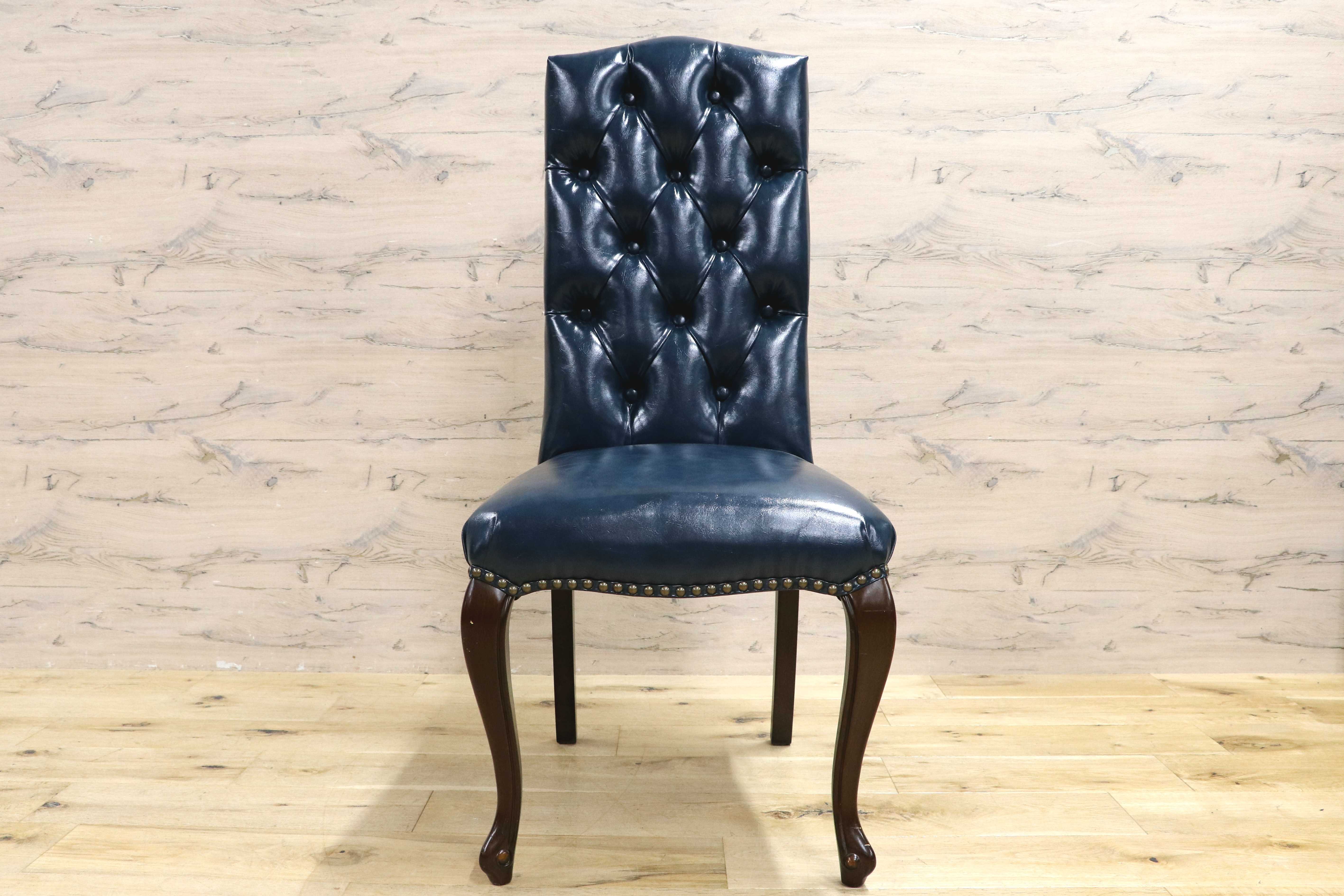 GMIK687B○VINCENT / ヴィンセント ダイニングチェア 食卓椅子 ハイバック 英国調 合皮 ヨーロピアン クラシック ブルー 定価約3.5万