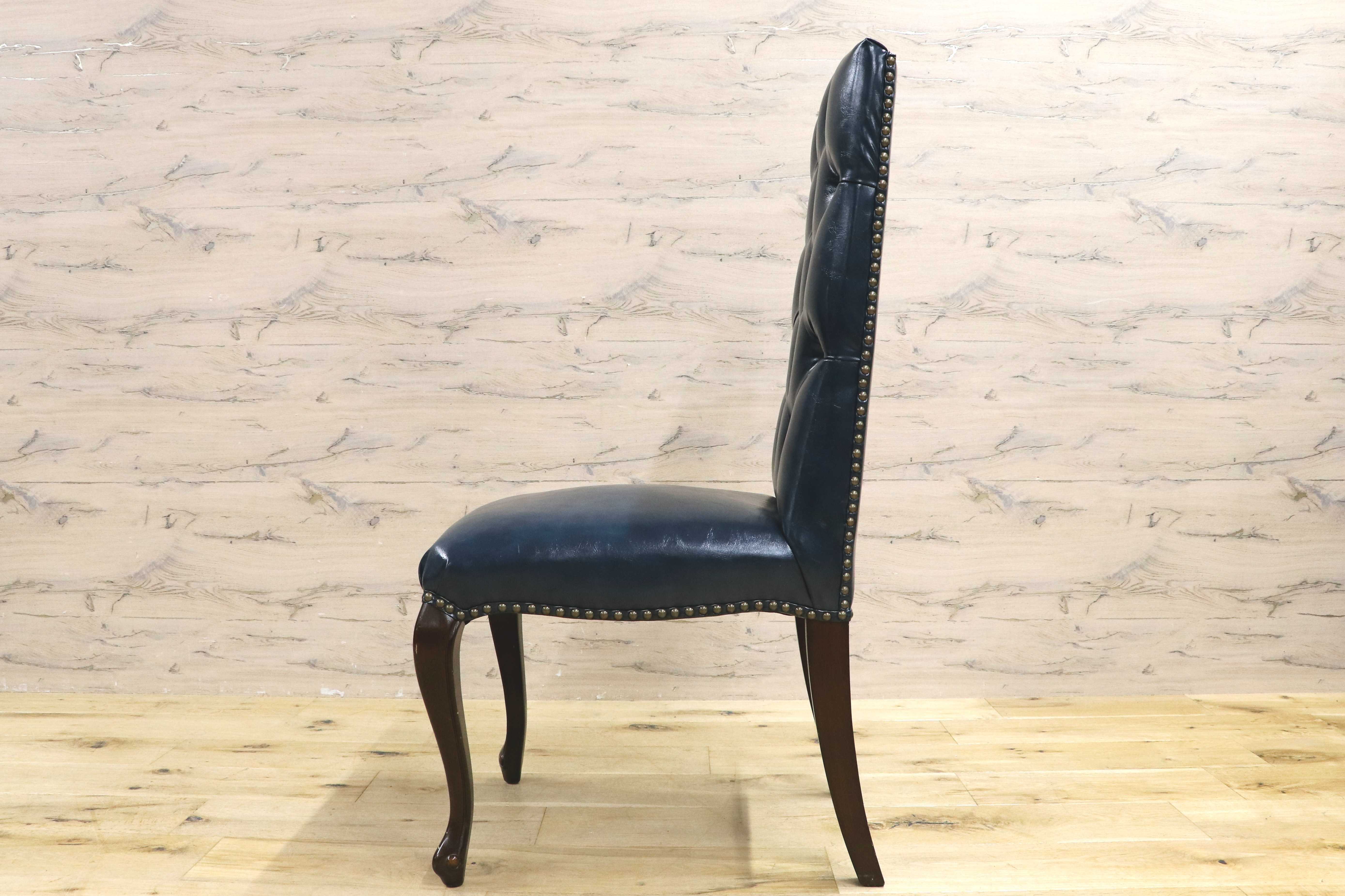 GMIK687B○VINCENT / ヴィンセント ダイニングチェア 食卓椅子 ハイバック 英国調 合皮 ヨーロピアン クラシック ブルー 定価約3.5万