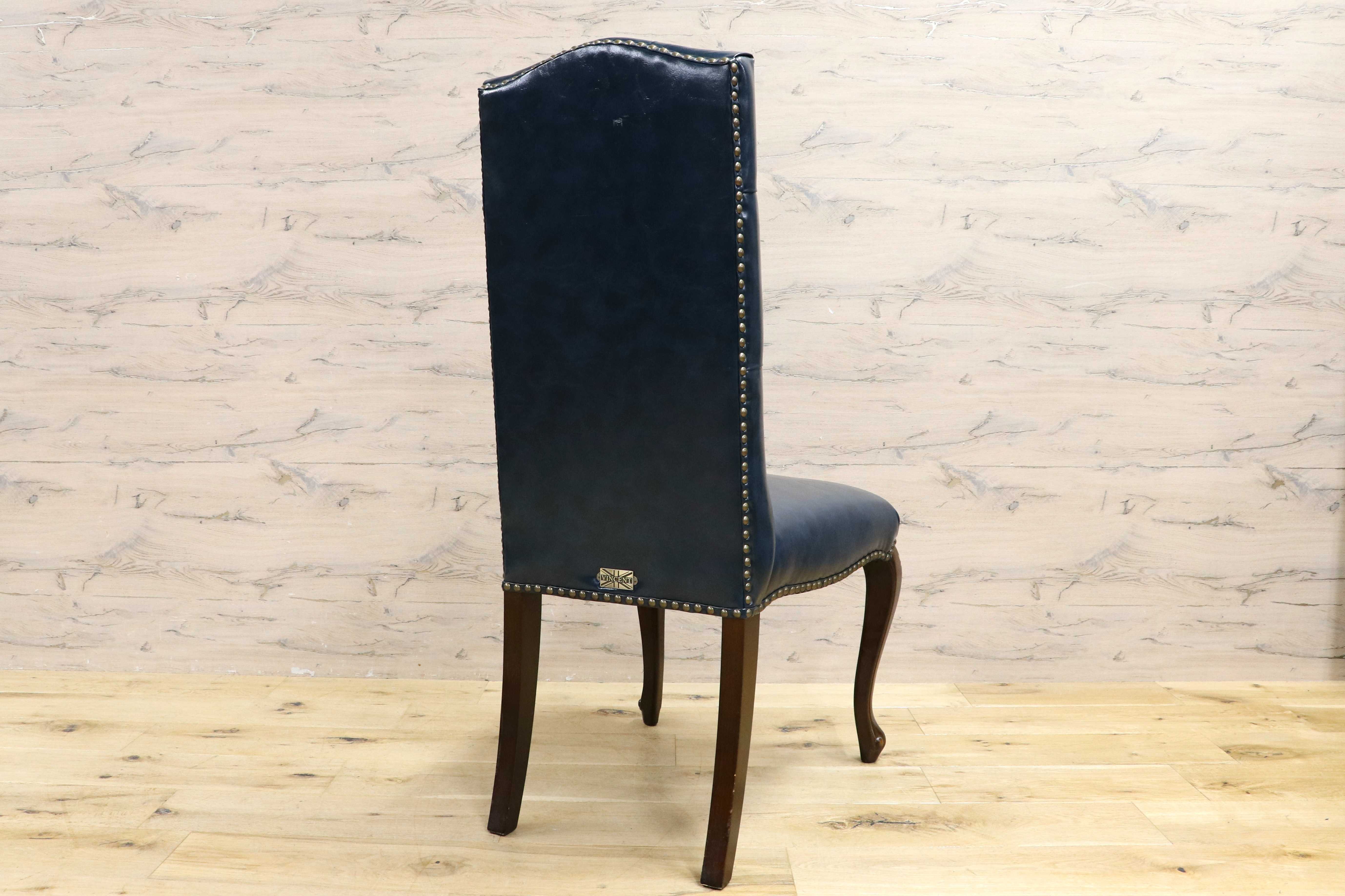 GMIK687B○VINCENT / ヴィンセント ダイニングチェア 食卓椅子 ハイバック 英国調 合皮 ヨーロピアン クラシック ブルー 定価約3.5万