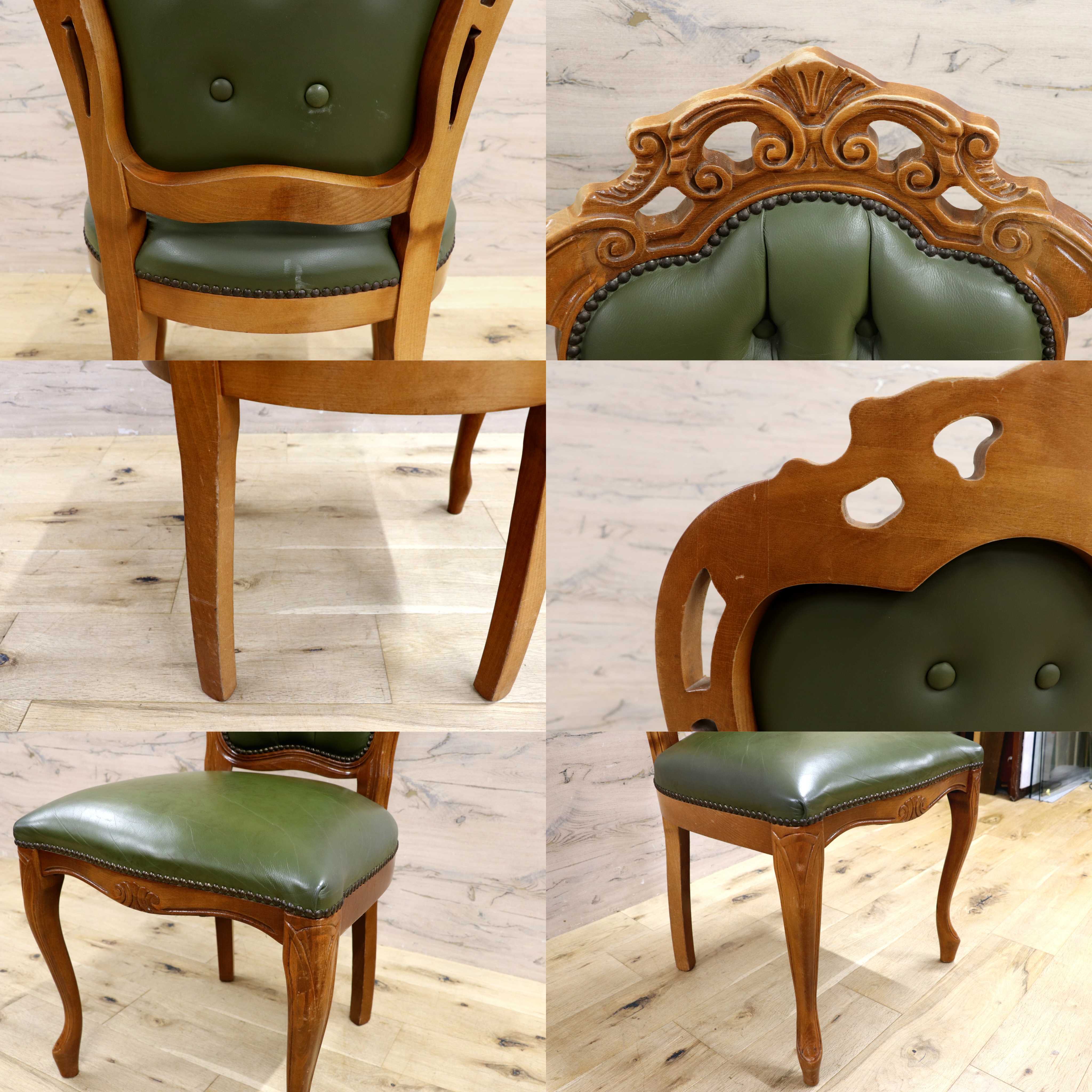 GMIH328B○イタリア ヴィンテージ ヨーロピアン ヴェローナクラシック ダイニングチェア 革張り 猫脚 ヨーロッパ家具 アンティーク