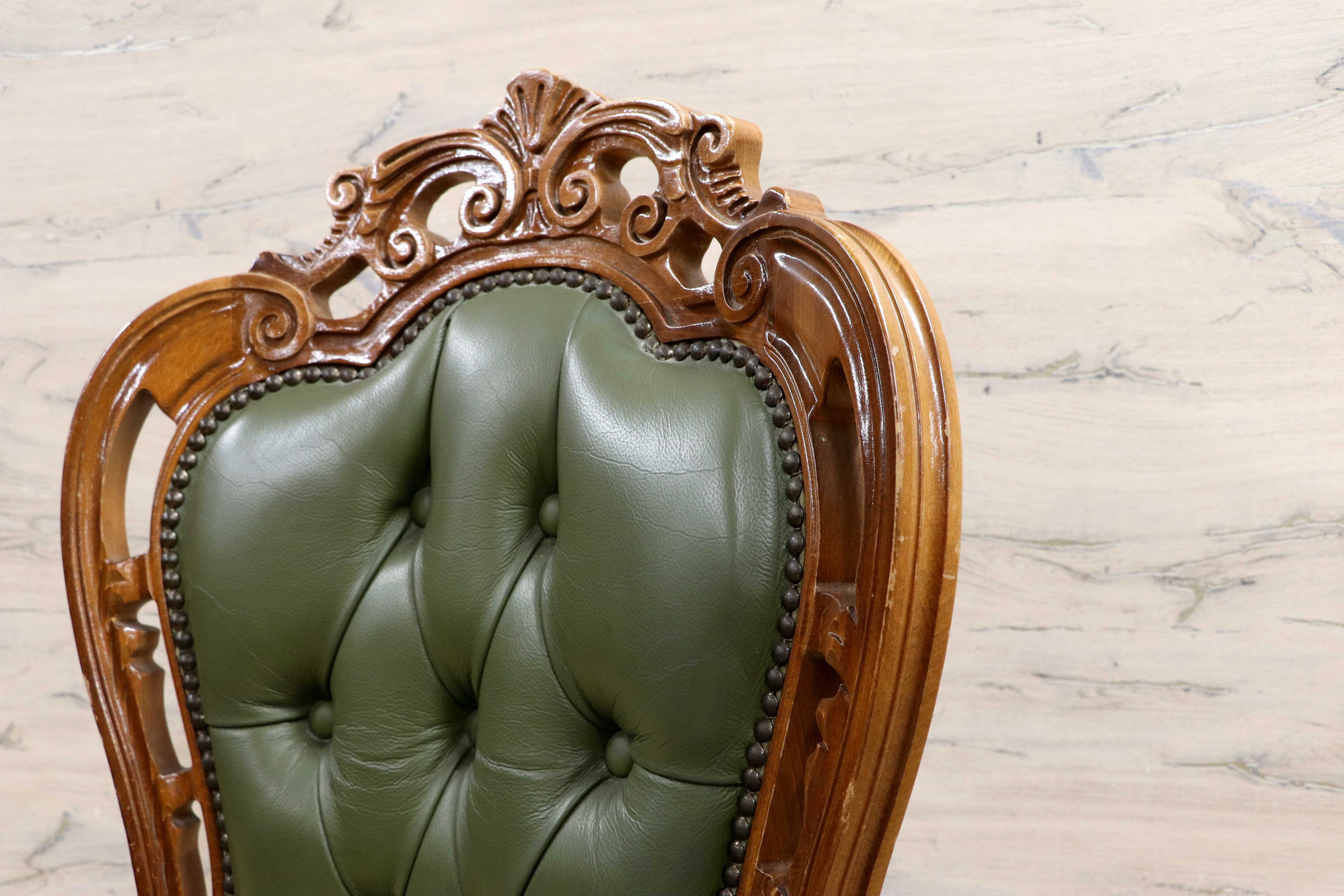 GMIH328D○イタリア ヴィンテージ ヨーロピアン ヴェローナクラシック ダイニングチェア 革張り 猫脚 ヨーロッパ家具 アンティーク