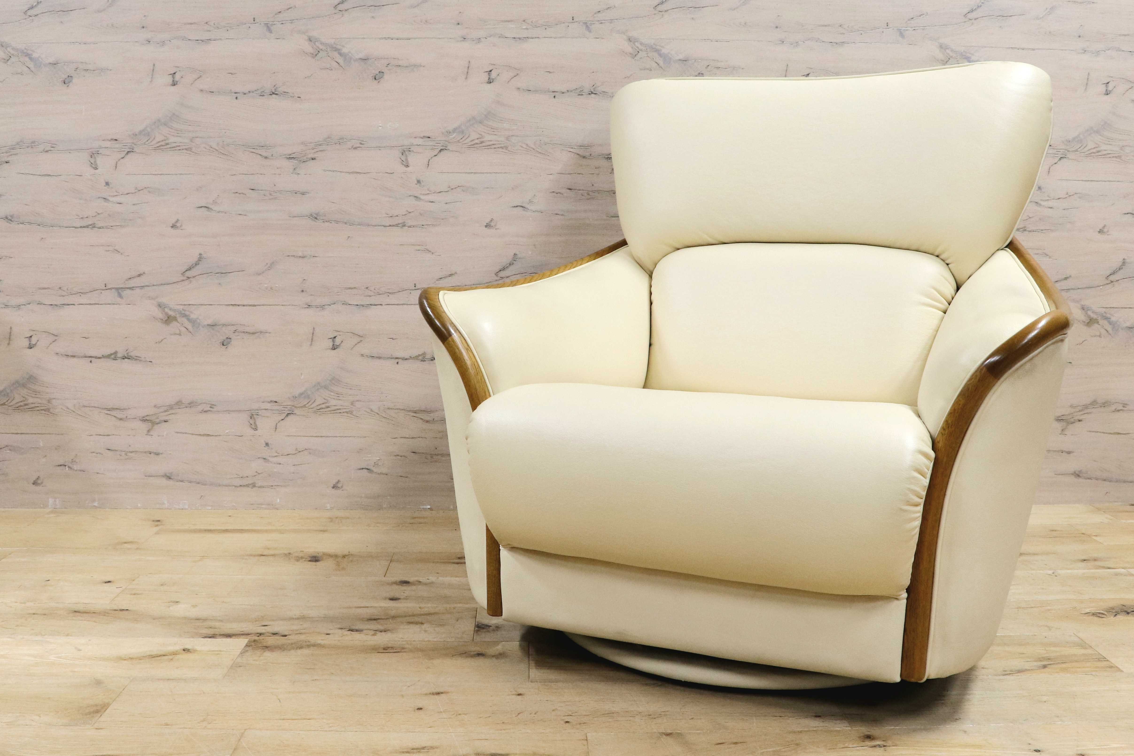 GMIS380○浜本工芸 / HAMAMOTO 1人掛けソファ 楢材 回転椅子 1Pソファ ソフトレザー 回転ソファ シングルソファ 椅子 アームソファ モダン