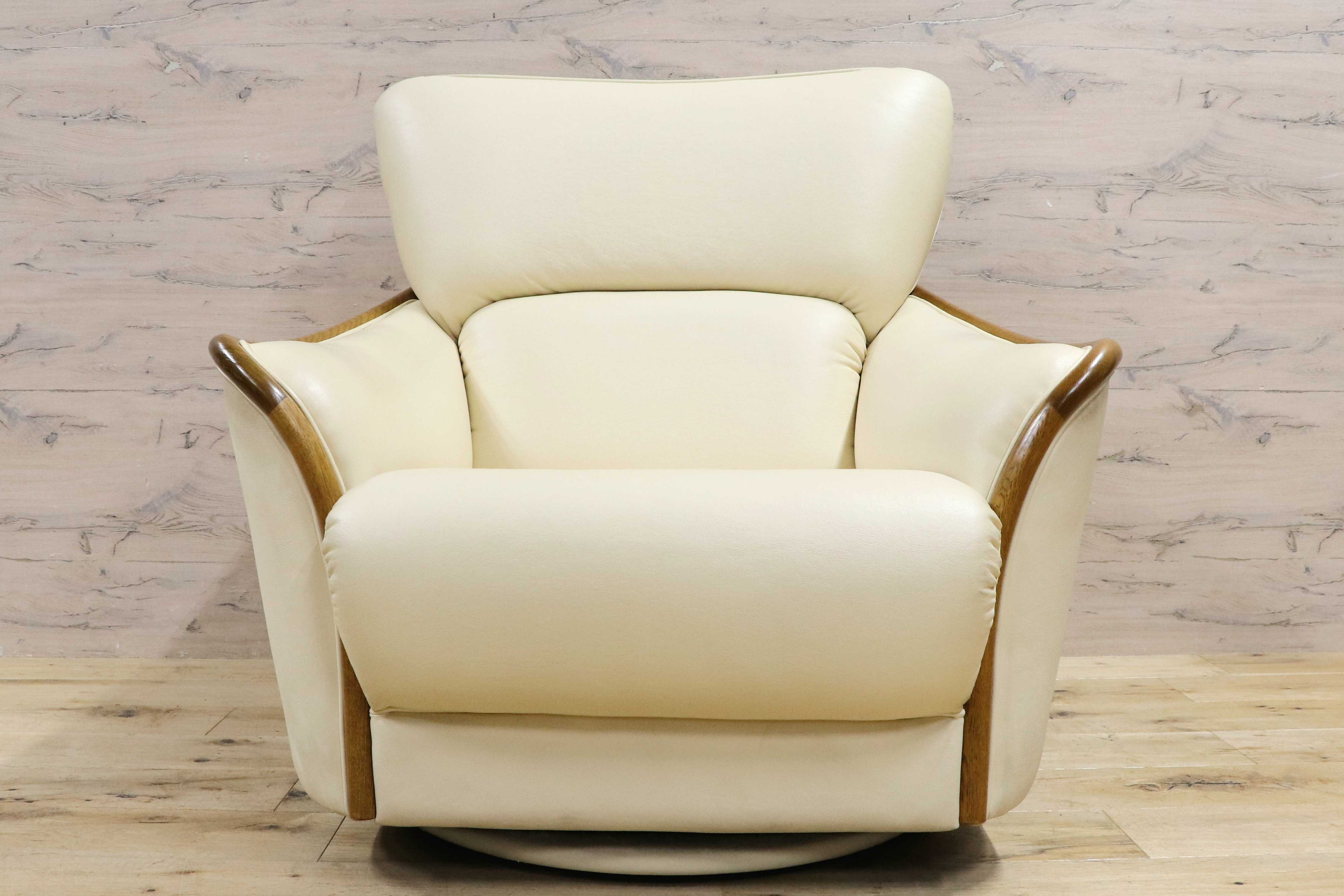 GMIS380○浜本工芸 / HAMAMOTO 1人掛けソファ 楢材 回転椅子 1Pソファ ソフトレザー 回転ソファ シングルソファ 椅子 アームソファ モダン