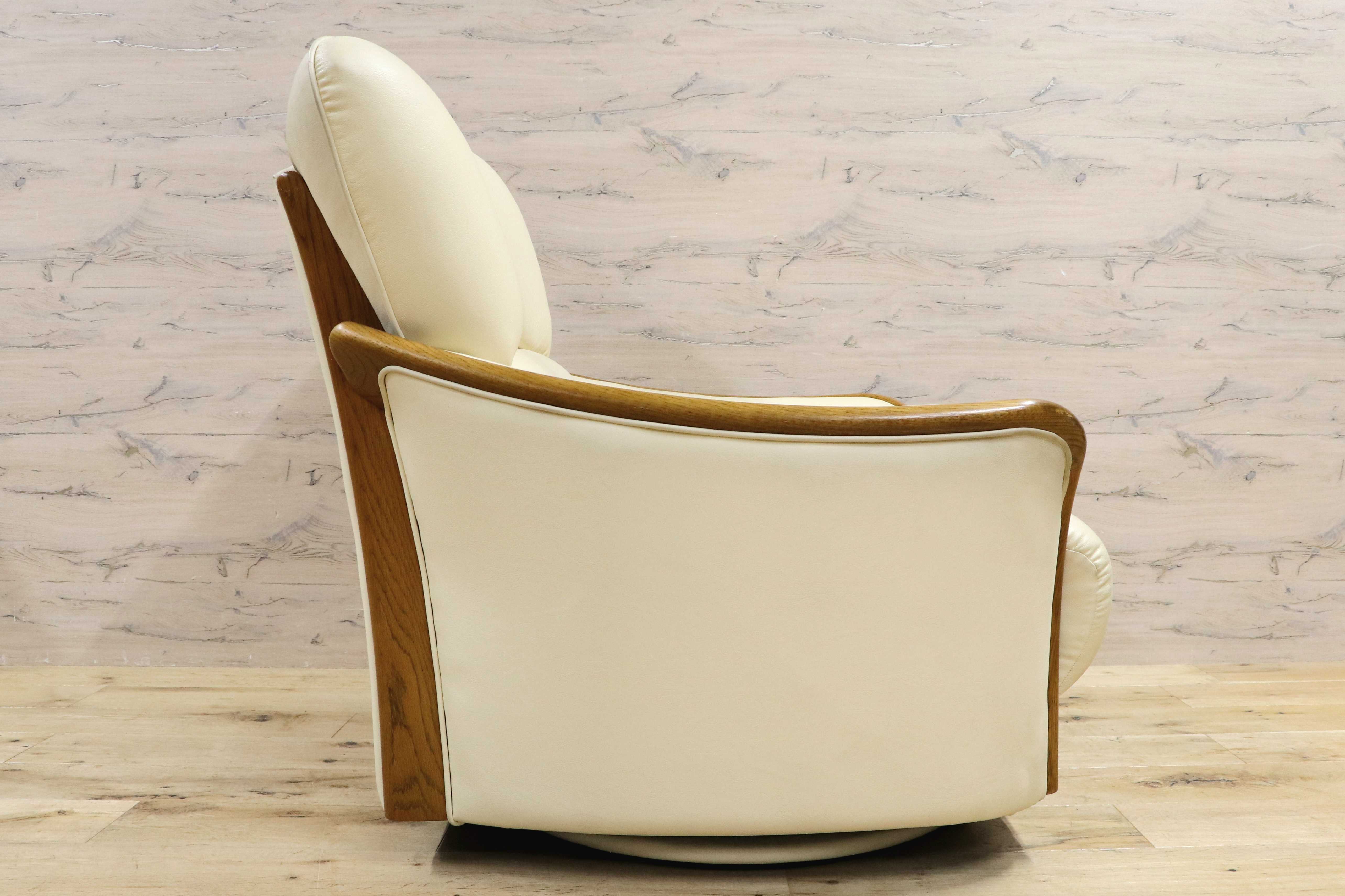 GMIS380○浜本工芸 / HAMAMOTO 1人掛けソファ 楢材 回転椅子 1Pソファ ソフトレザー 回転ソファ シングルソファ 椅子 アームソファ モダン