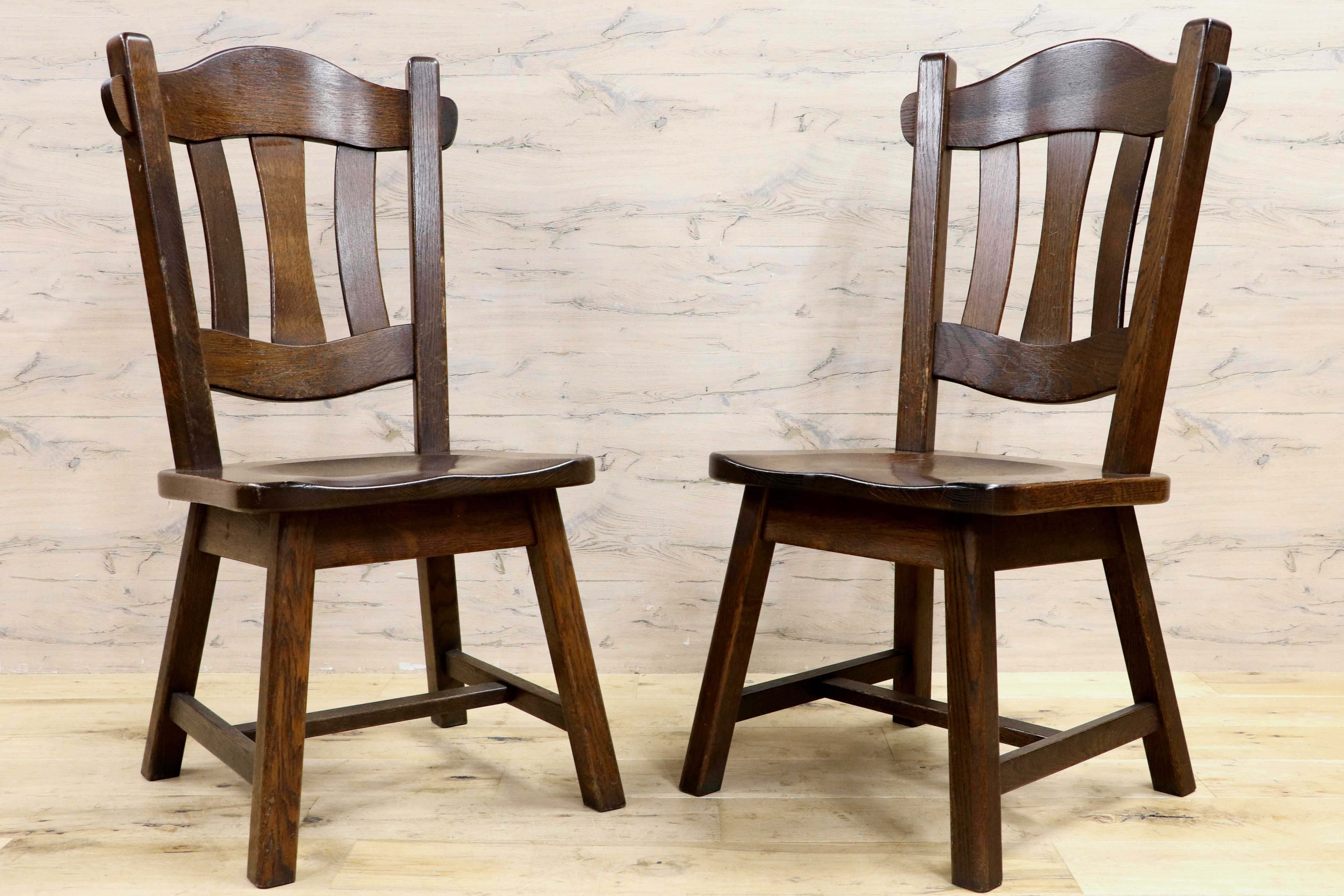 GMIK733B○起立木工 / KIRITSU MOKKO ダイニングチェア オランダ製 ダッチカントリー 椅子 オーク無垢材 アンティーク 2脚セット