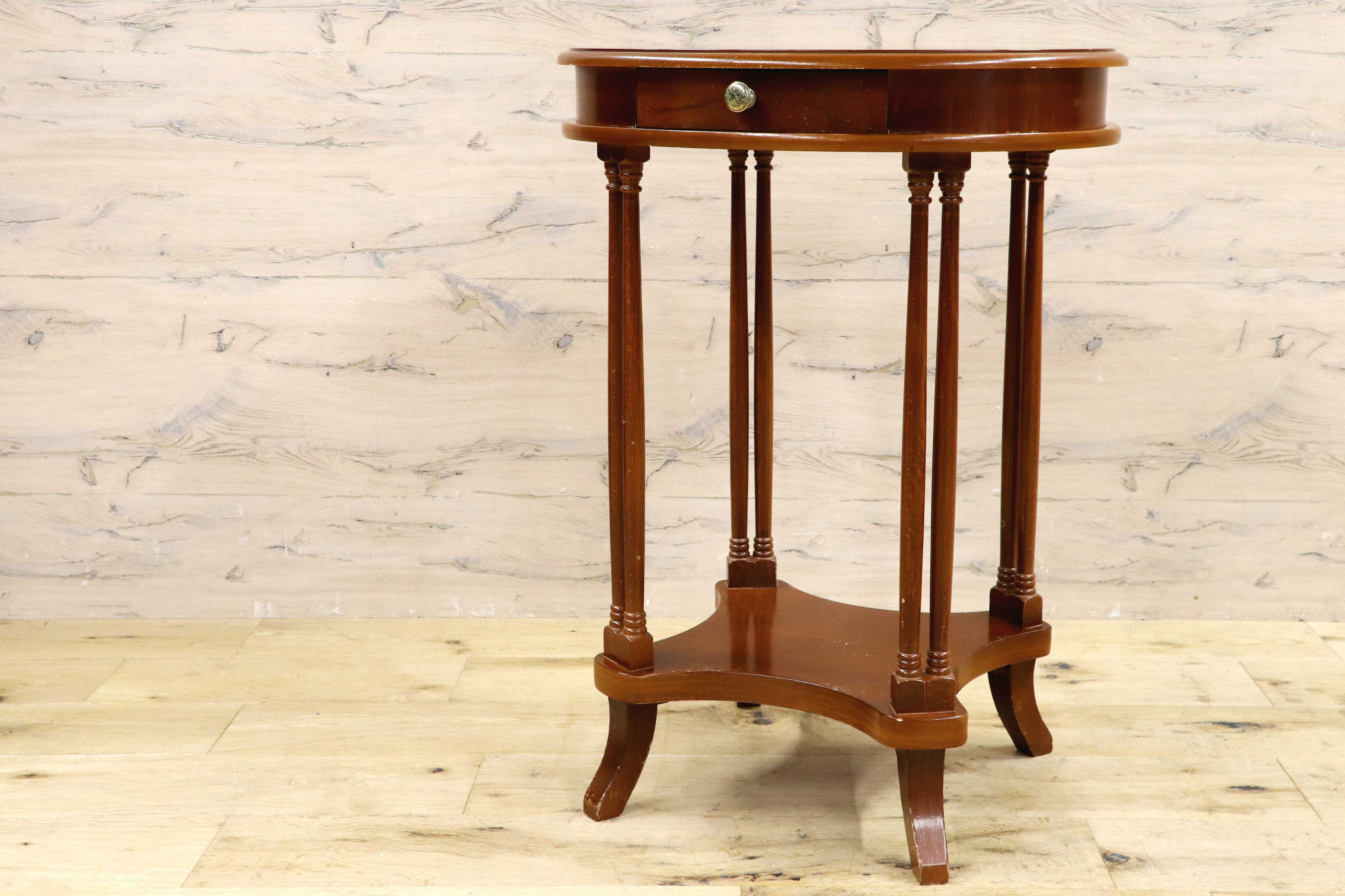 GMIS421D○クラシック ヴィンテージ アンティーク調 コンソールテーブル サイドテーブル 木製 花台 テーブル 丸型 オーバルコンソール