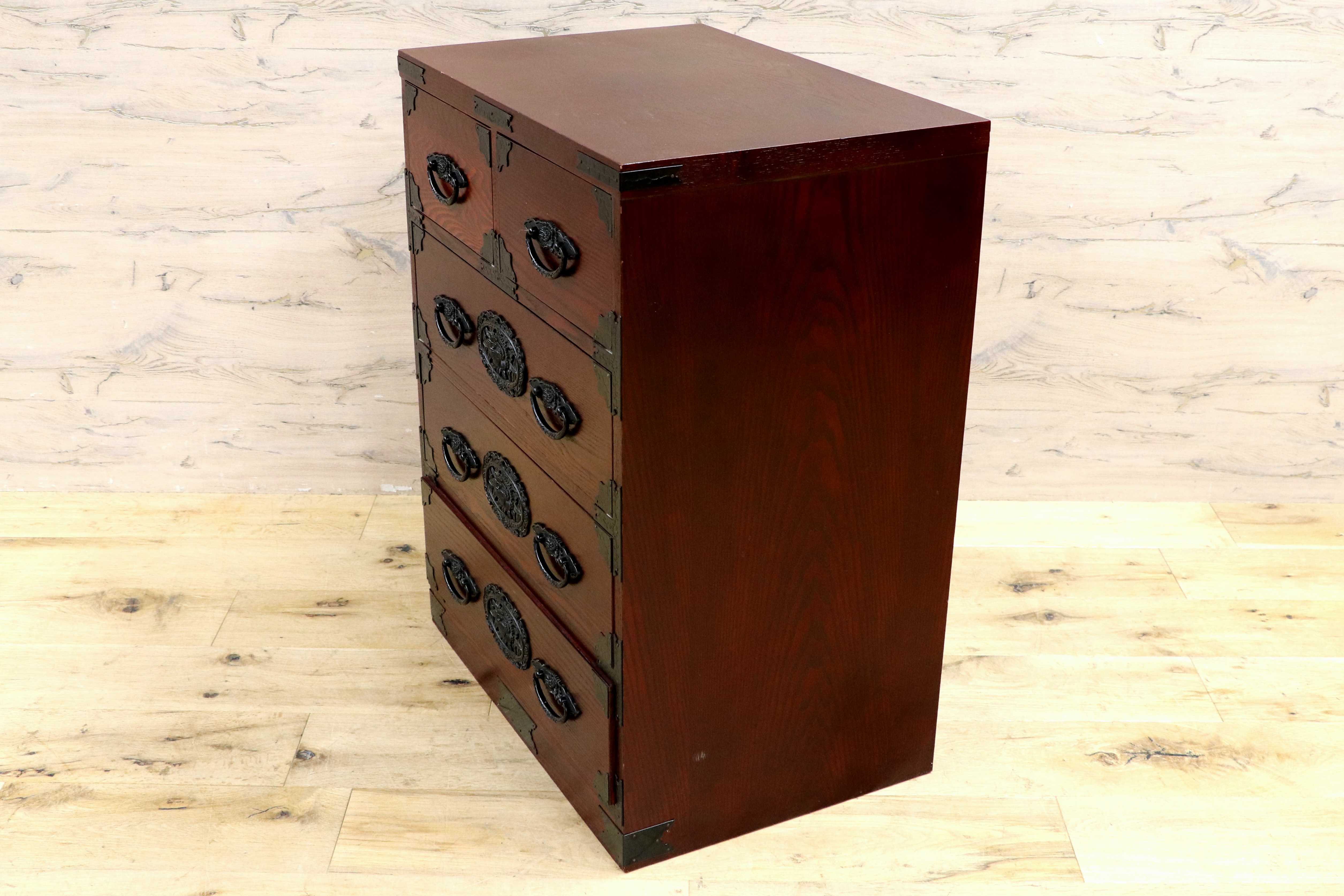 GMIS481A○民芸家具 欅材 整理箪笥 時代箪笥 4段チェスト 鉄金具 和家具 和モダン 小物収納 レトロ アンティーク調 和室 古民家