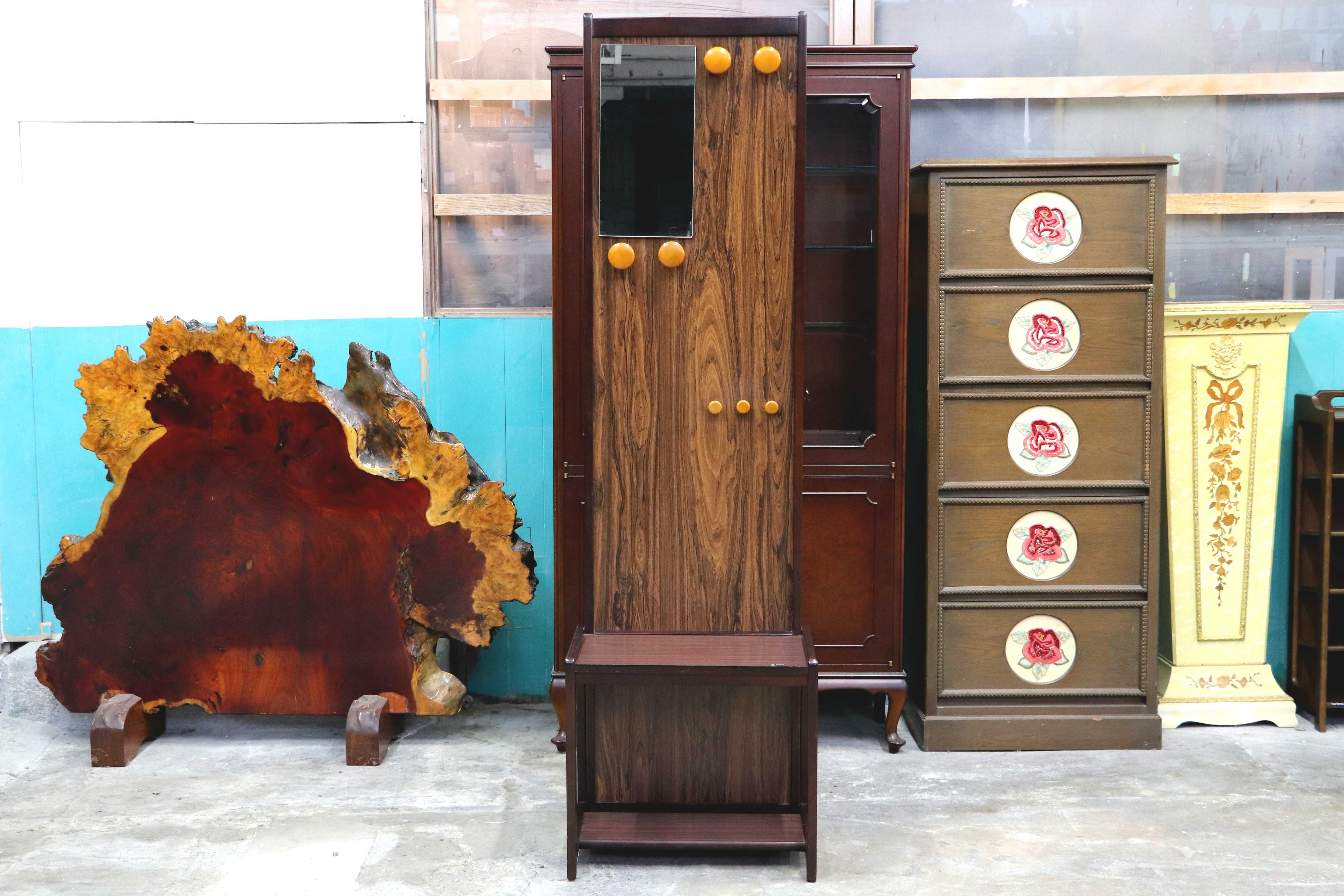 GMIK337○karimoku / カリモク オールドカリモク ローズウッド ホールスタンド コートラック ミラー付き ウォールハンガー 帽子掛け レトロ