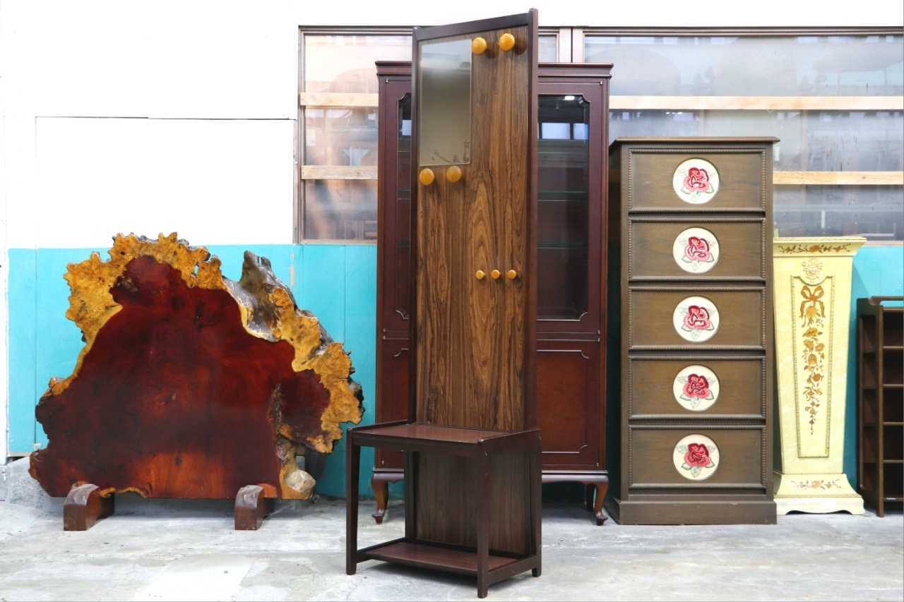 GMIK337○karimoku / カリモク オールドカリモク ローズウッド ホールスタンド コートラック ミラー付き ウォールハンガー 帽子掛け レトロ