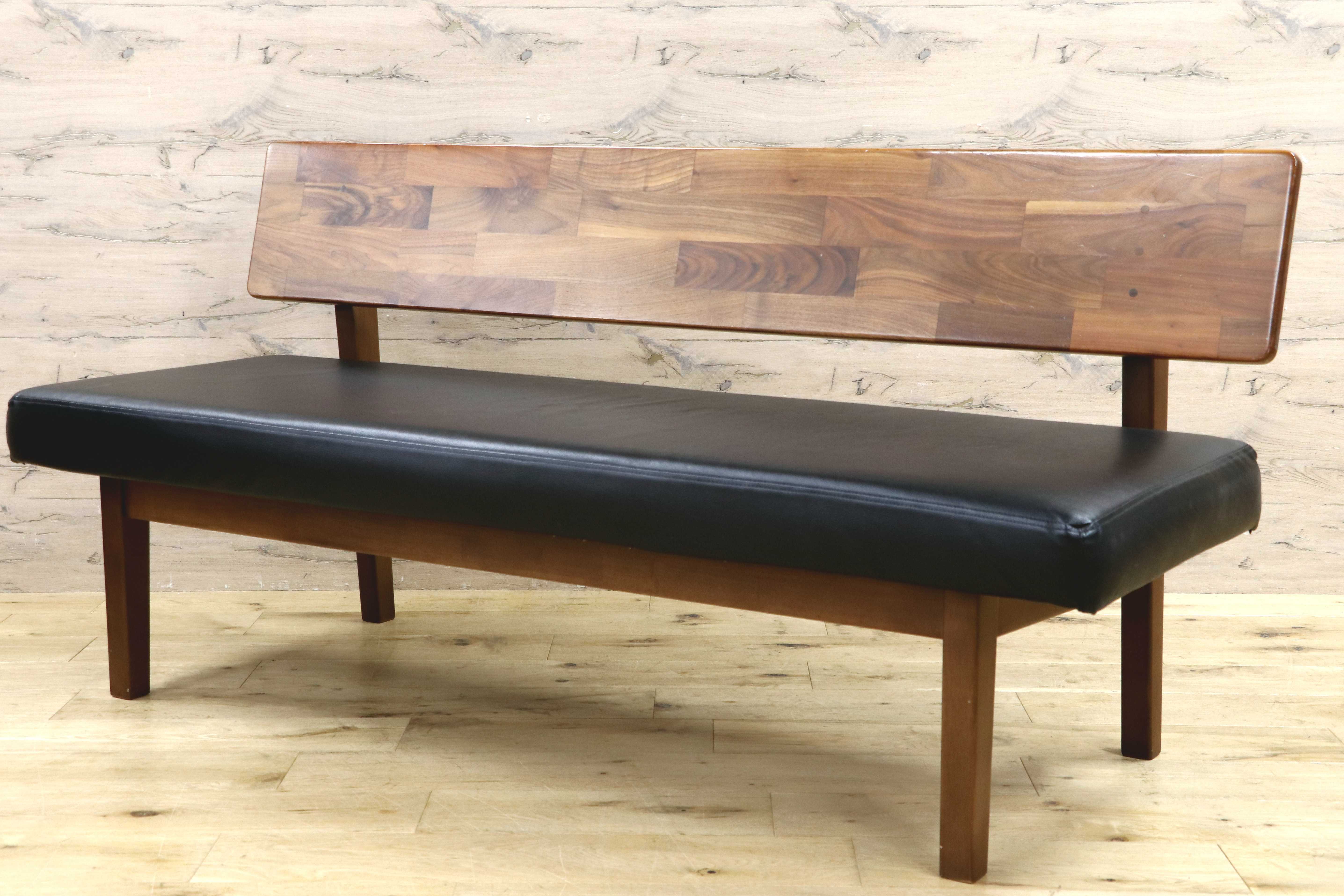 GMIK823B○北欧スタイル モダン ナチュラル ダイニングベンチ 木製フレーム 長椅子 ベンチチェア 合皮 食卓椅子 3人掛け 黒レザー