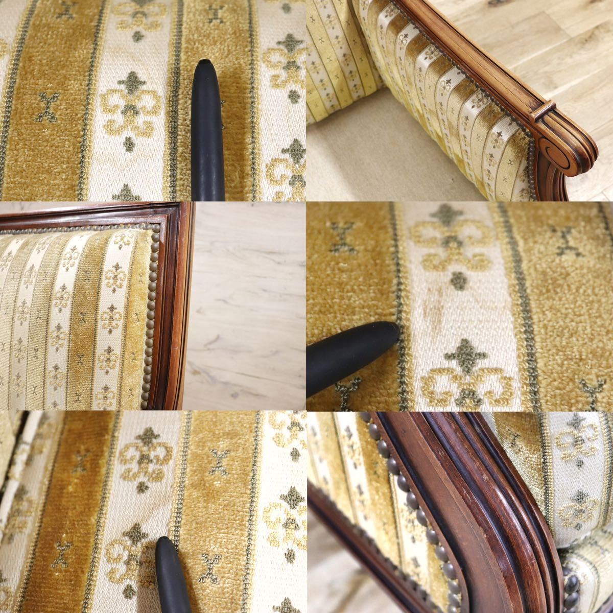 GMGN389A○英国 ヴィンテージ シングルソファ 1人掛けソファ ラウンジチェア 椅子 鋲打 ファブリック クラシカル アンティーク オールド