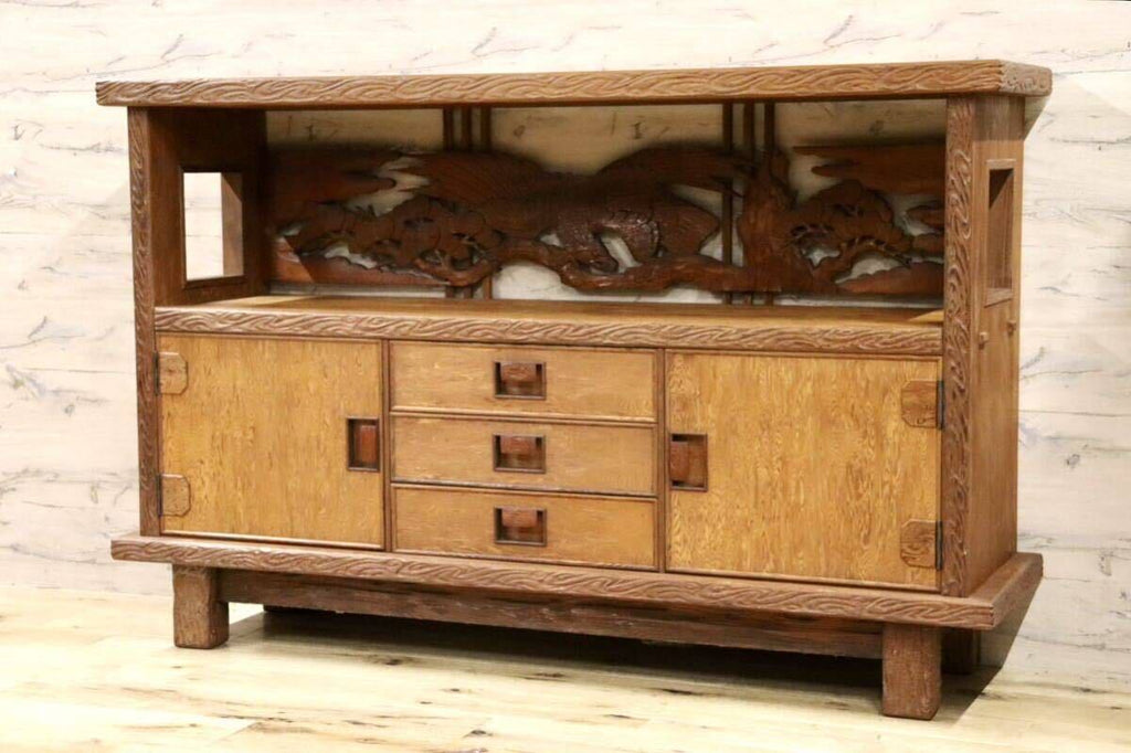 GMHH122○世界遺産屋久杉 サイドボード キャビネット 飾り棚 茶棚  