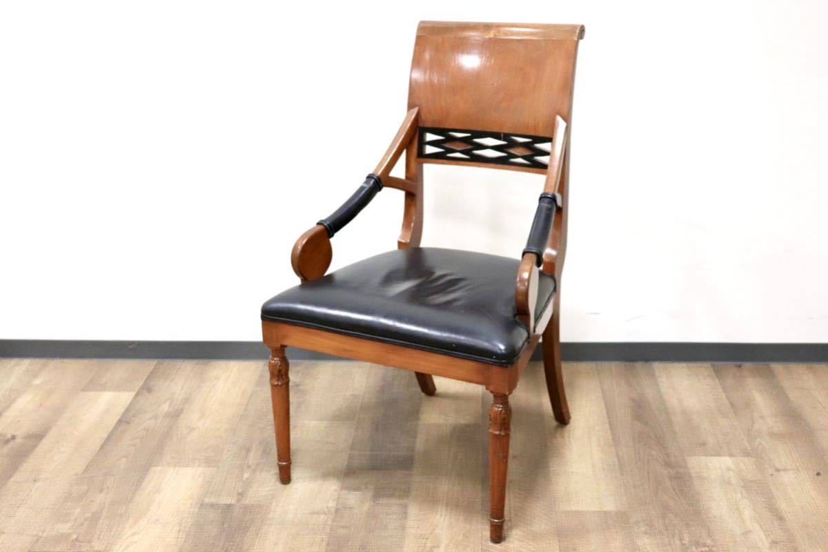 GMGN162G○イタリア製 クラシック モダン ダイニングチェア 椅子 セミアームチェア サロン チェア 本革 モダン 西洋 アール・ヌーヴォー