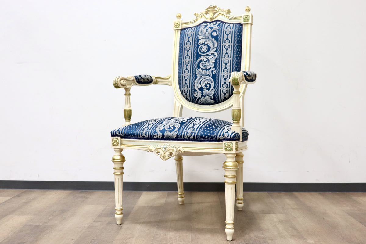 GMGN490G○西洋 アンティーク サロンチェア アームチェア 椅子 ファブリック クラシック エレガント シャビーシック ロココ調 ヨーロピアン