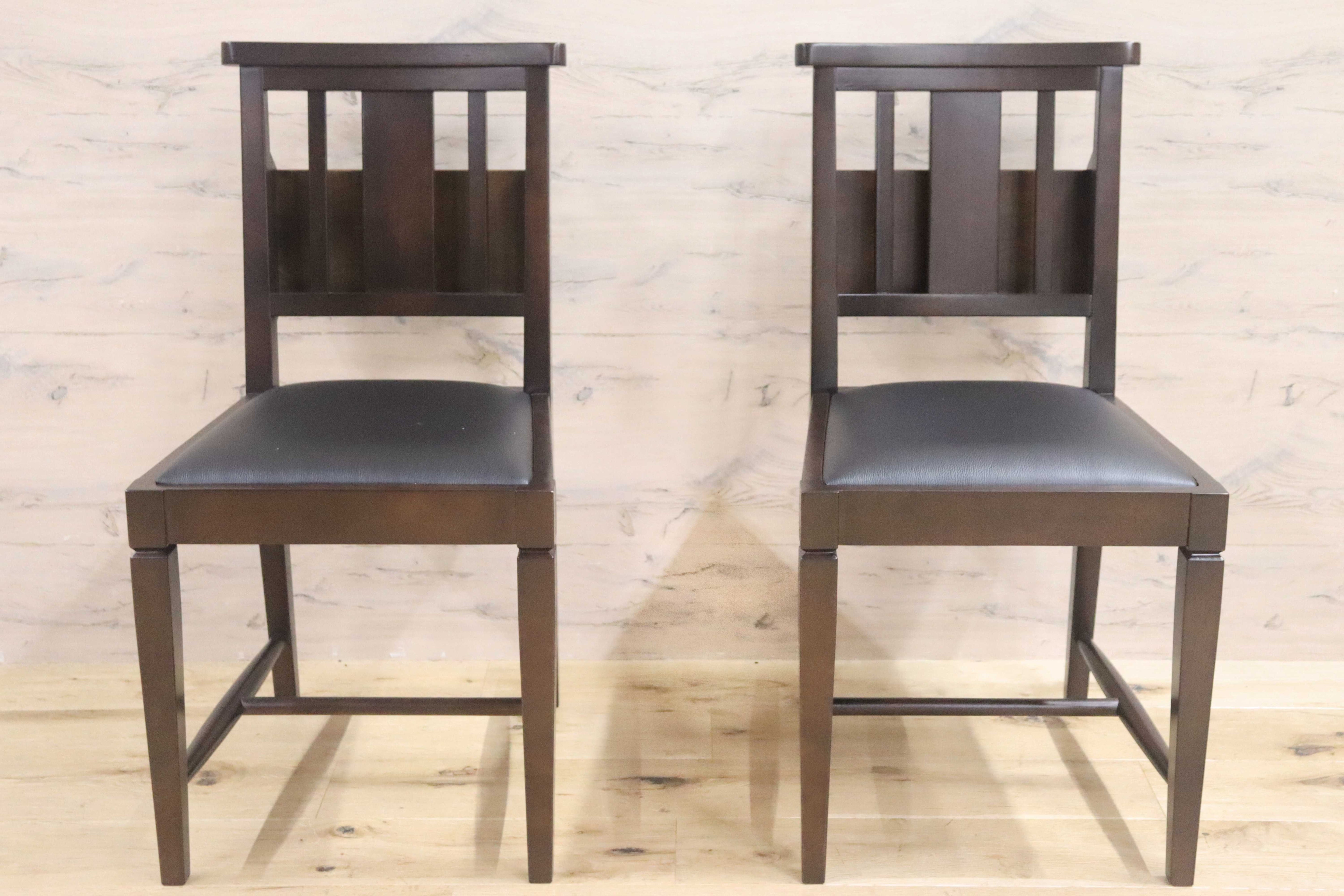 GMGN342Z○CHERRY FURNITURE / 桜屋工業 ダイニングチェア チャーチチェア マガジンラック 合皮 ダークブラウン 2脚セット モダン 未使用品