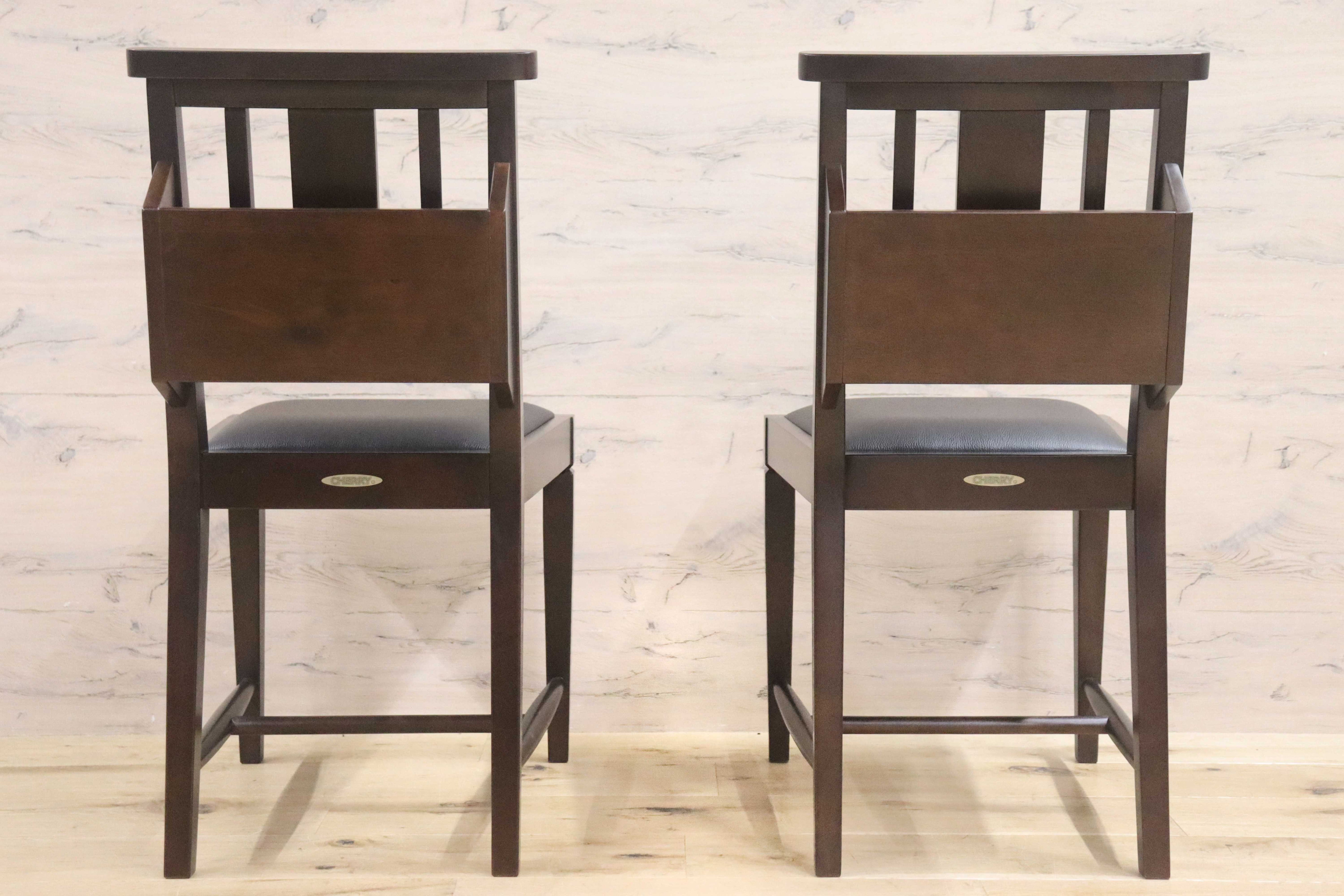 GMGN342Z○CHERRY FURNITURE / 桜屋工業 ダイニングチェア チャーチチェア マガジンラック 合皮 ダークブラウン 2脚セット モダン 未使用品