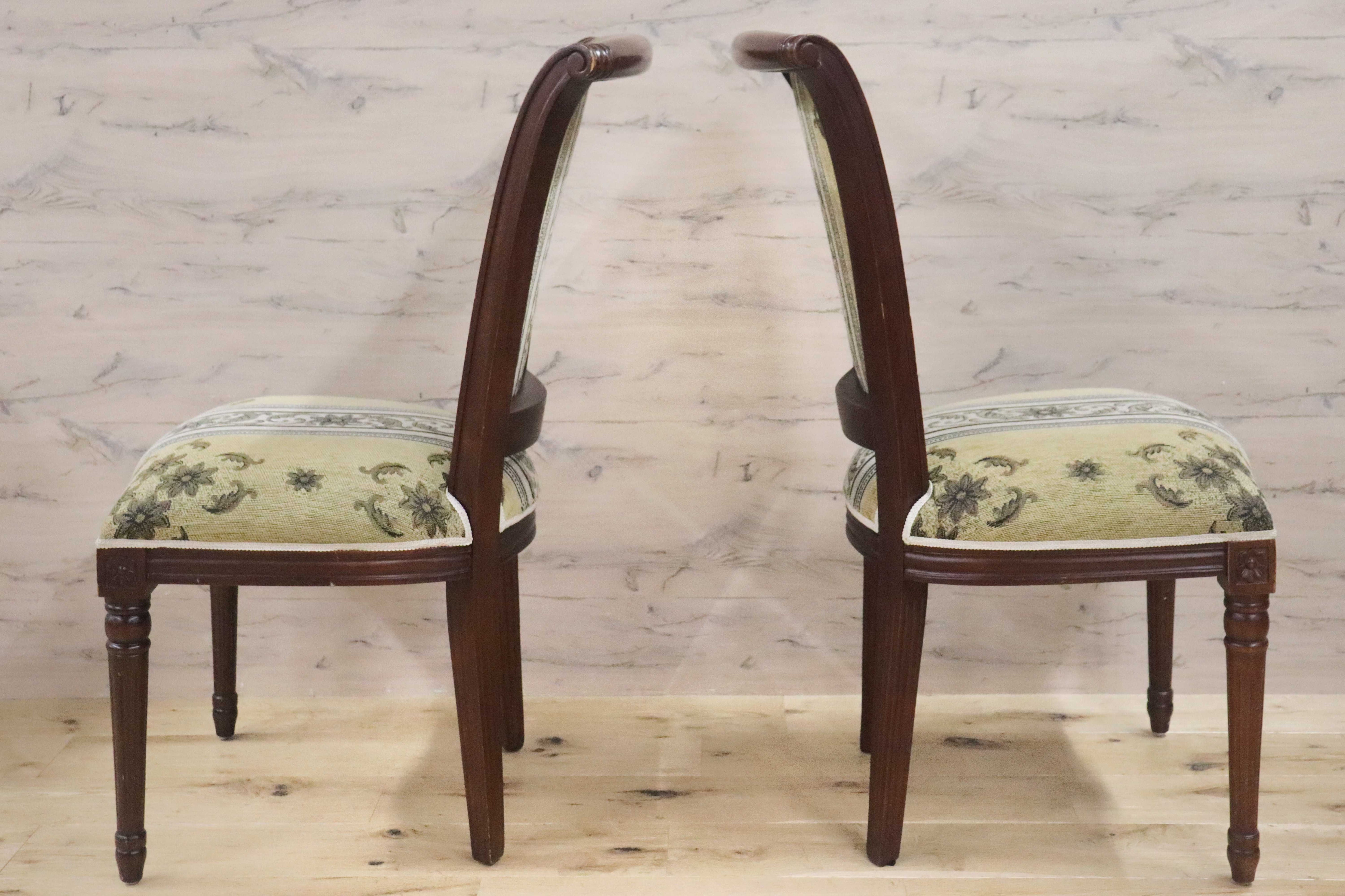 GMGN488A○イタリア製 ダイニングチェア アームレスチェア 椅子 マホガニー材 ファブリック 花柄 クラシック 西洋 ヨーロピアン 2脚セット