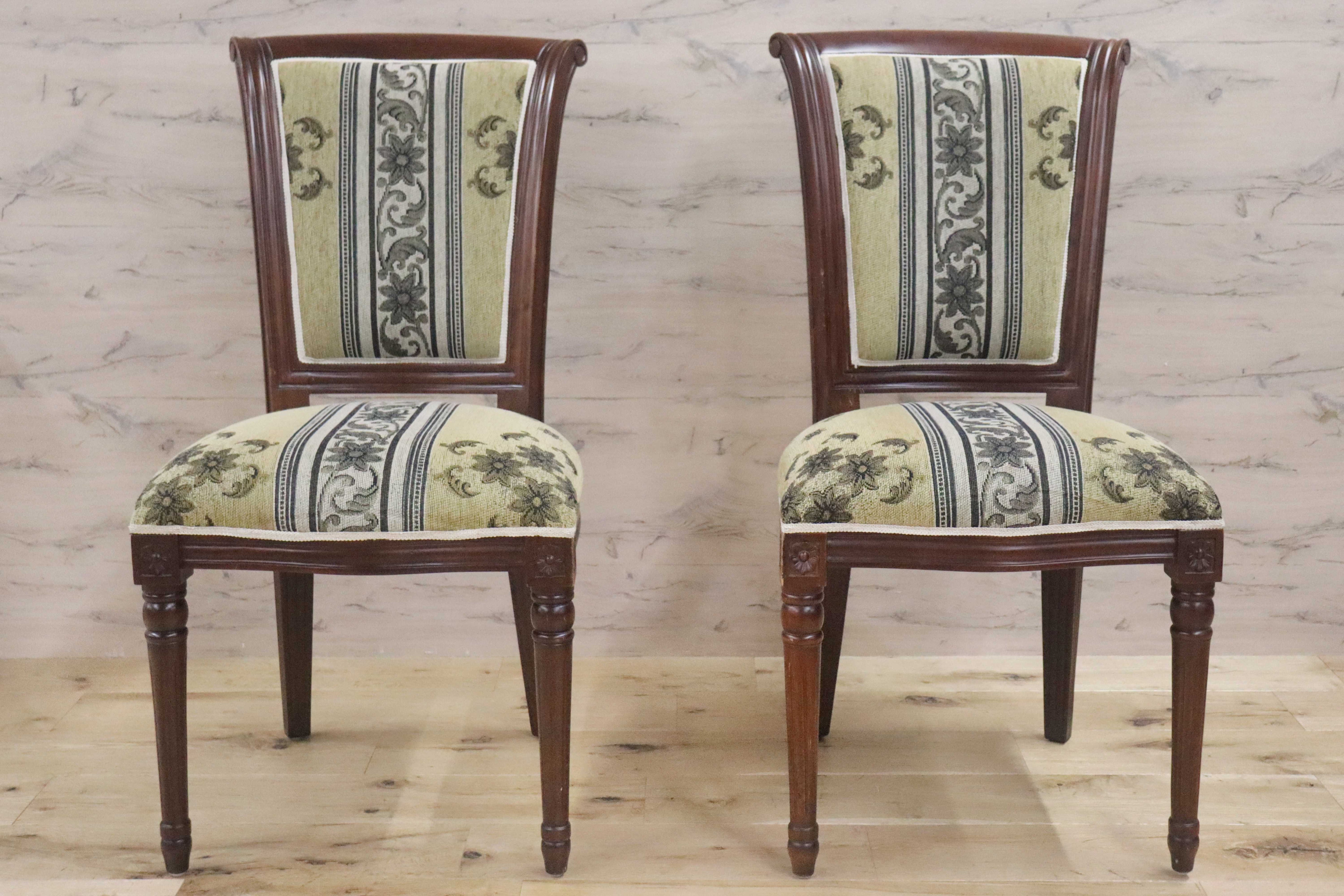 GMGN488A○イタリア製 ダイニングチェア アームレスチェア 椅子 マホガニー材 ファブリック 花柄 クラシック 西洋 ヨーロピアン 2脚セット