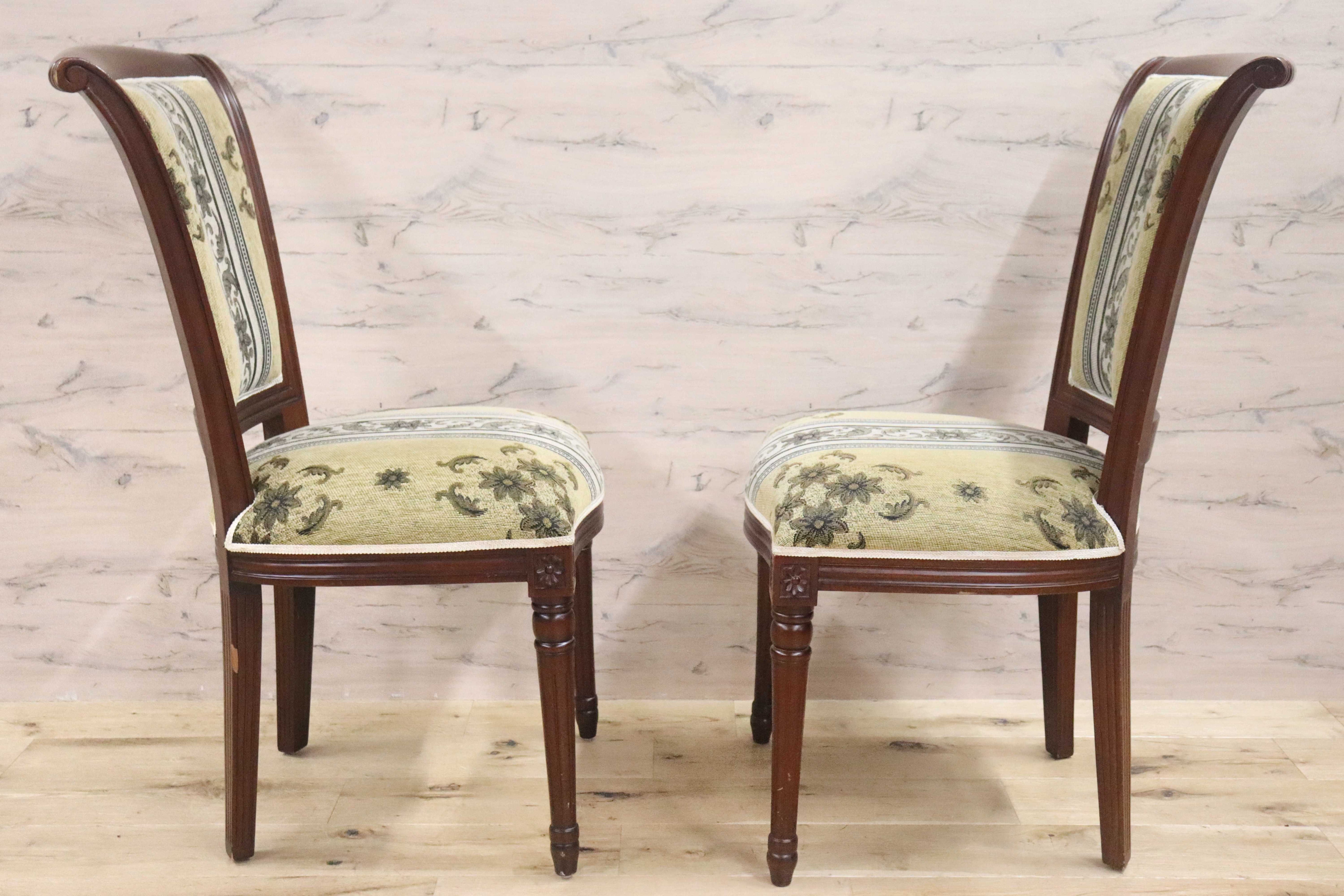GMGN488C○イタリア製 ダイニングチェア アームレスチェア 椅子 マホガニー材 ファブリック 花柄 クラシック 西洋 ヨーロピアン 2脚セット