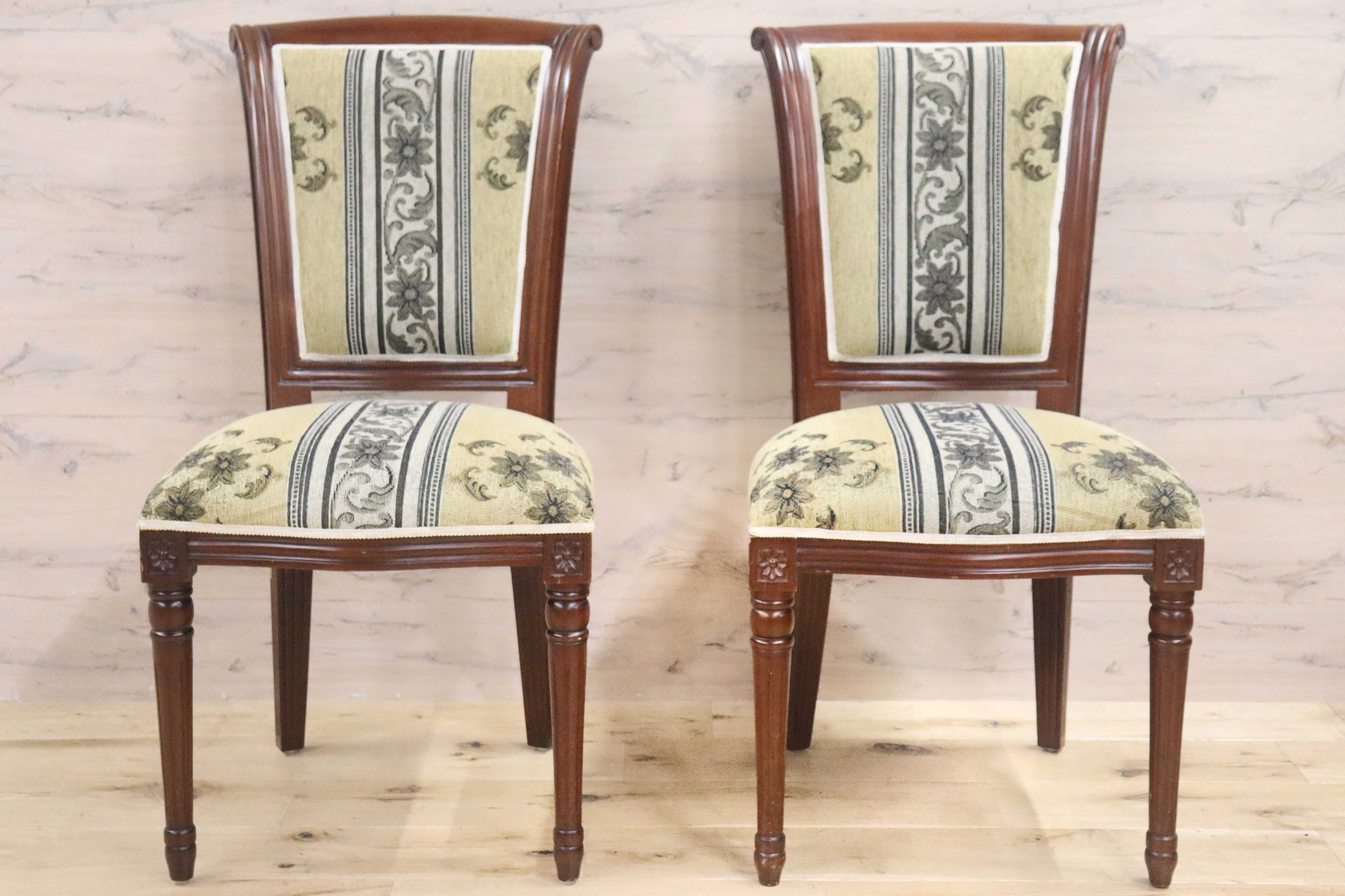 GMGN488C○イタリア製 ダイニングチェア アームレスチェア 椅子 マホガニー材 ファブリック 花柄 クラシック 西洋 ヨーロピアン 2脚セット