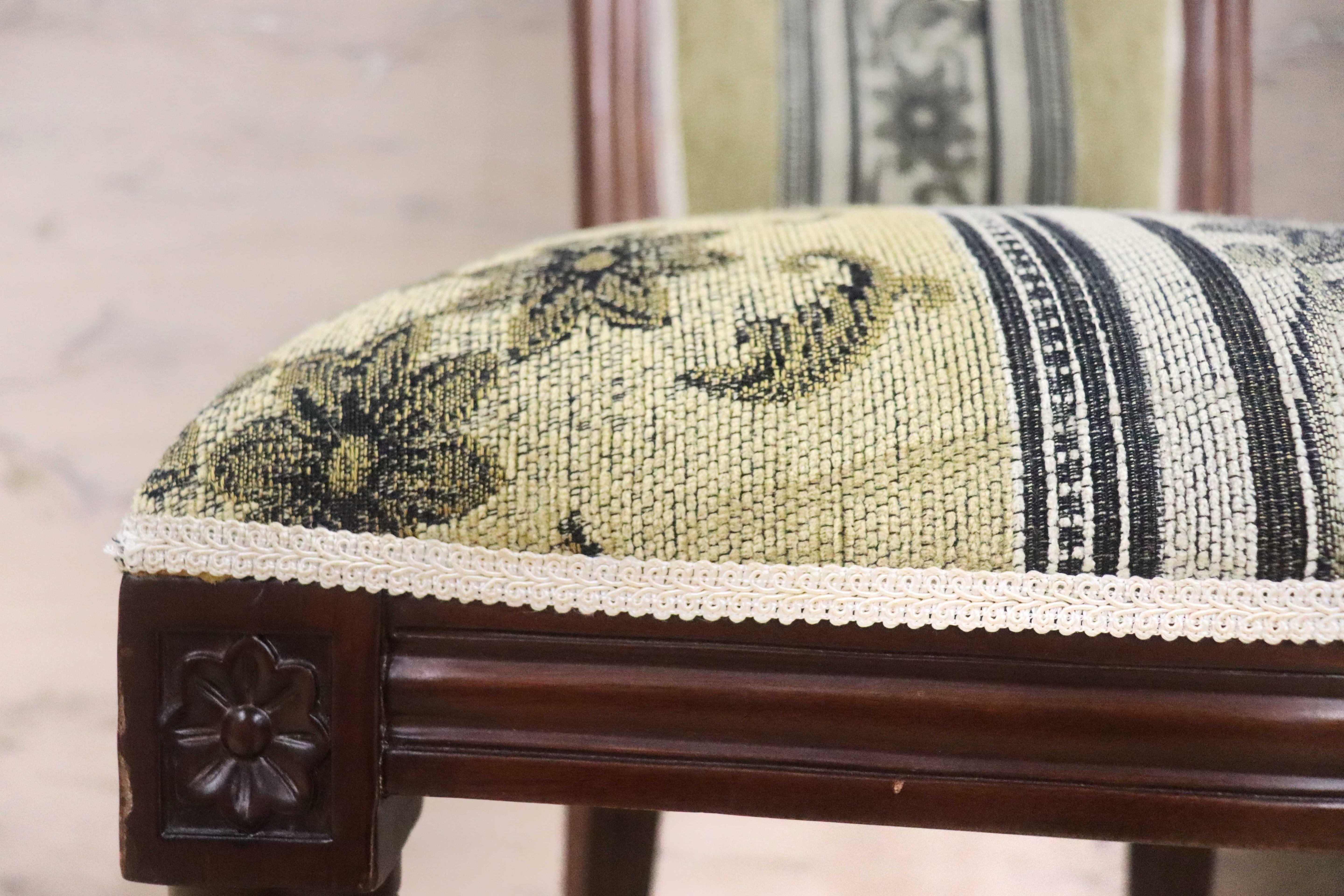 GMGN488C○イタリア製 ダイニングチェア アームレスチェア 椅子 マホガニー材 ファブリック 花柄 クラシック 西洋 ヨーロピアン 2脚セット