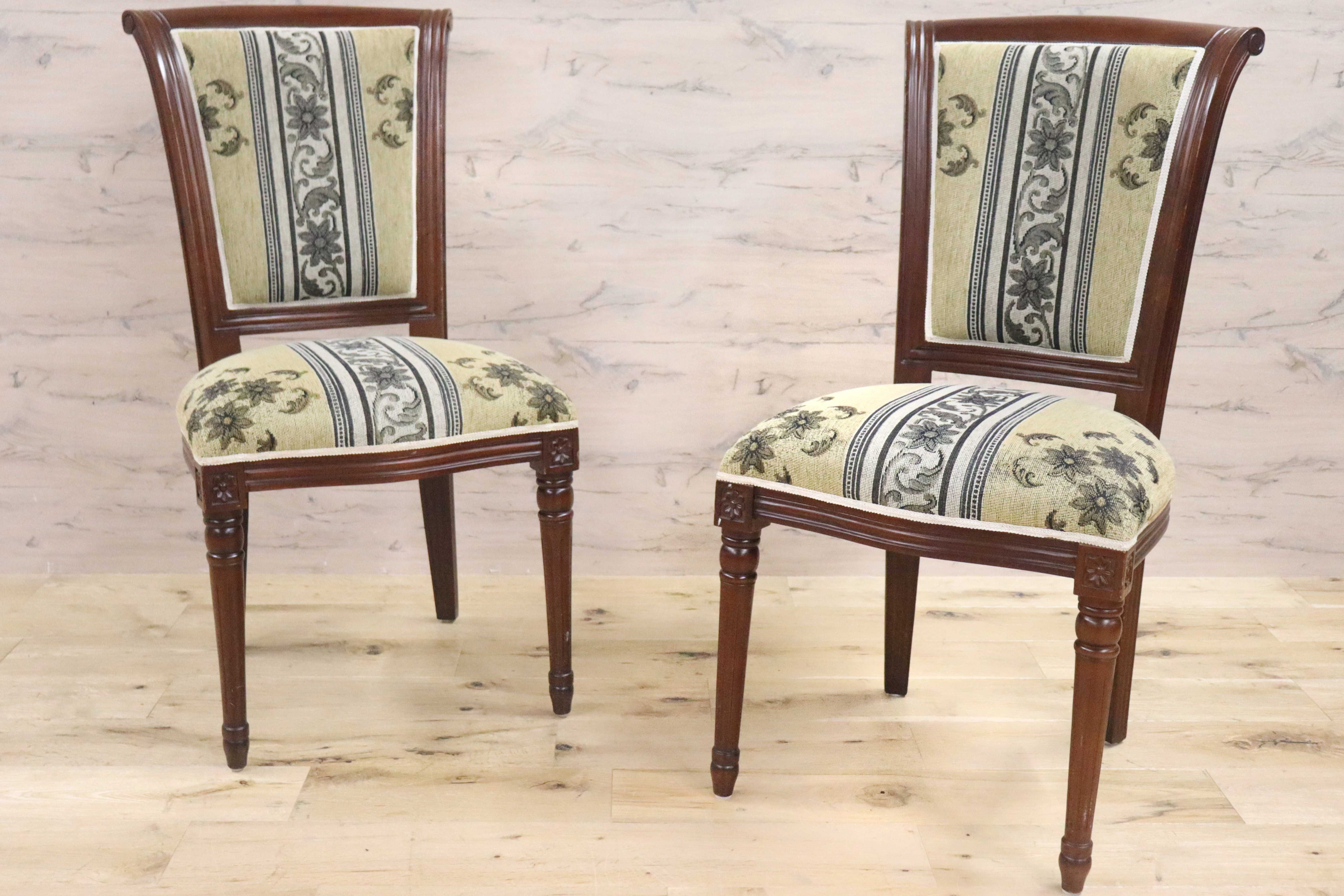GMGN488D○イタリア製 ダイニングチェア アームレスチェア 椅子 マホガニー材 ファブリック 花柄 クラシック 西洋 ヨーロピアン 2脚セット