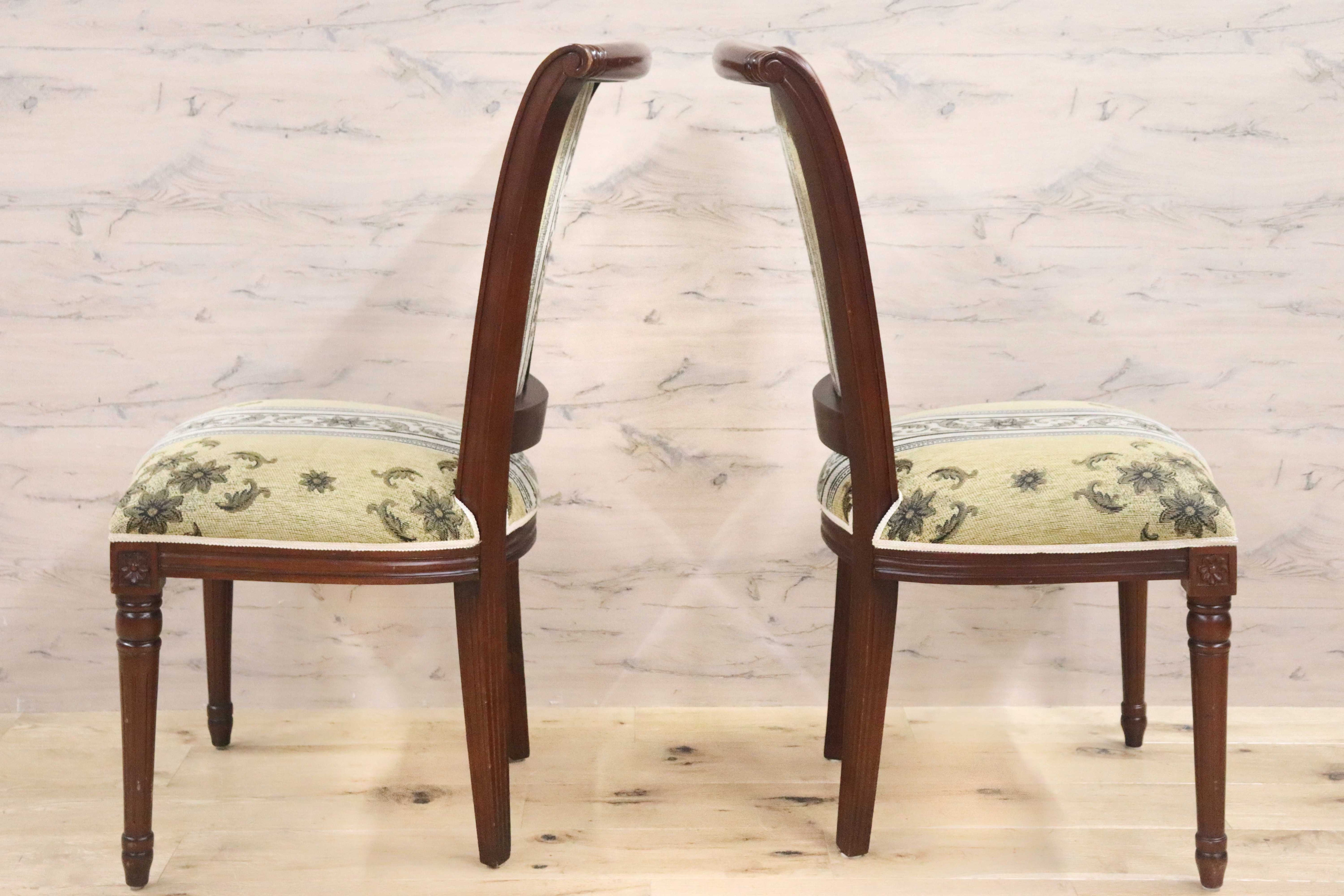 GMGN488D○イタリア製 ダイニングチェア アームレスチェア 椅子 マホガニー材 ファブリック 花柄 クラシック 西洋 ヨーロピアン 2脚セット