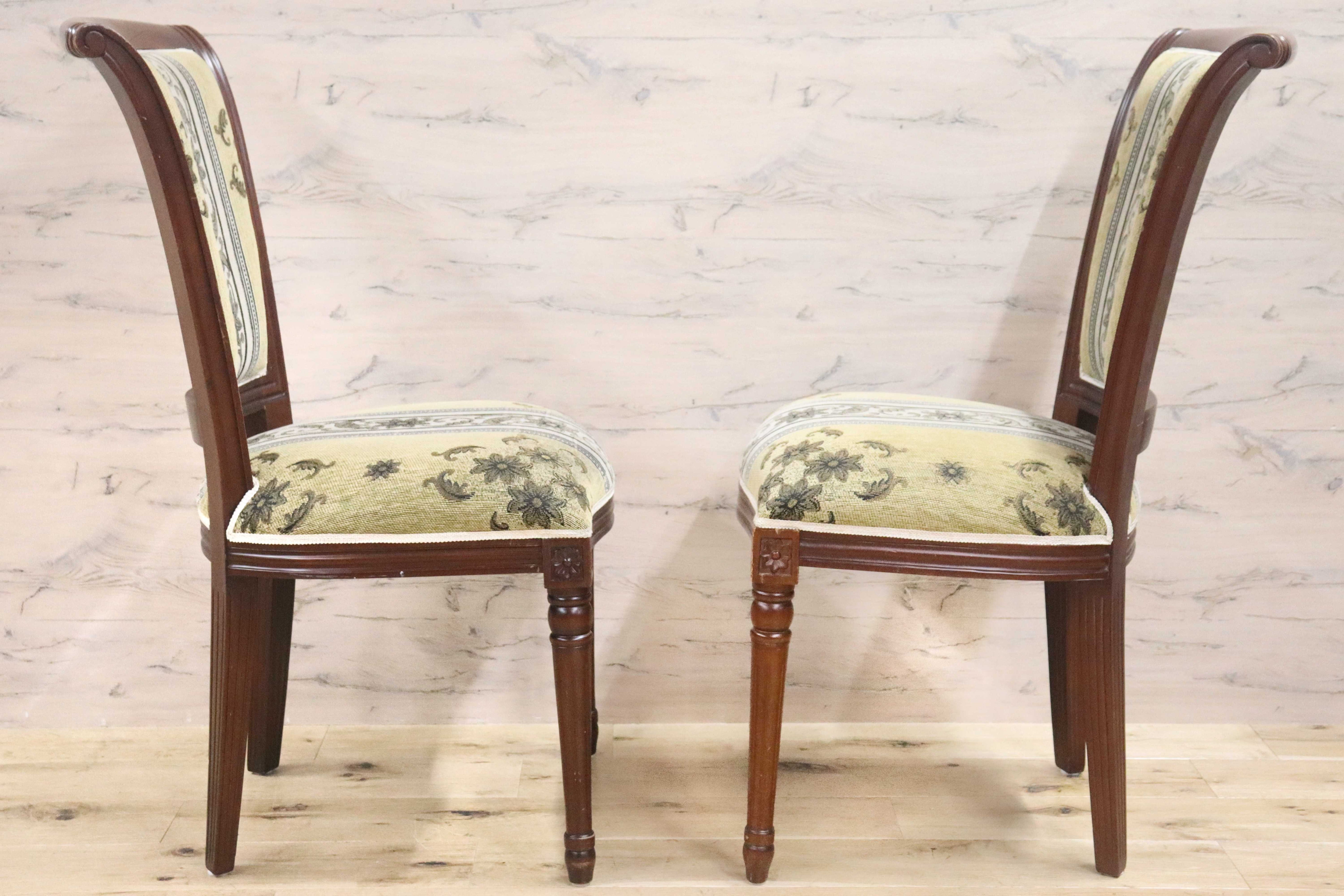 GMGN488F○イタリア製 ダイニングチェア アームレスチェア 椅子 マホガニー材 ファブリック 花柄 クラシック 西洋 ヨーロピアン 2脚セット