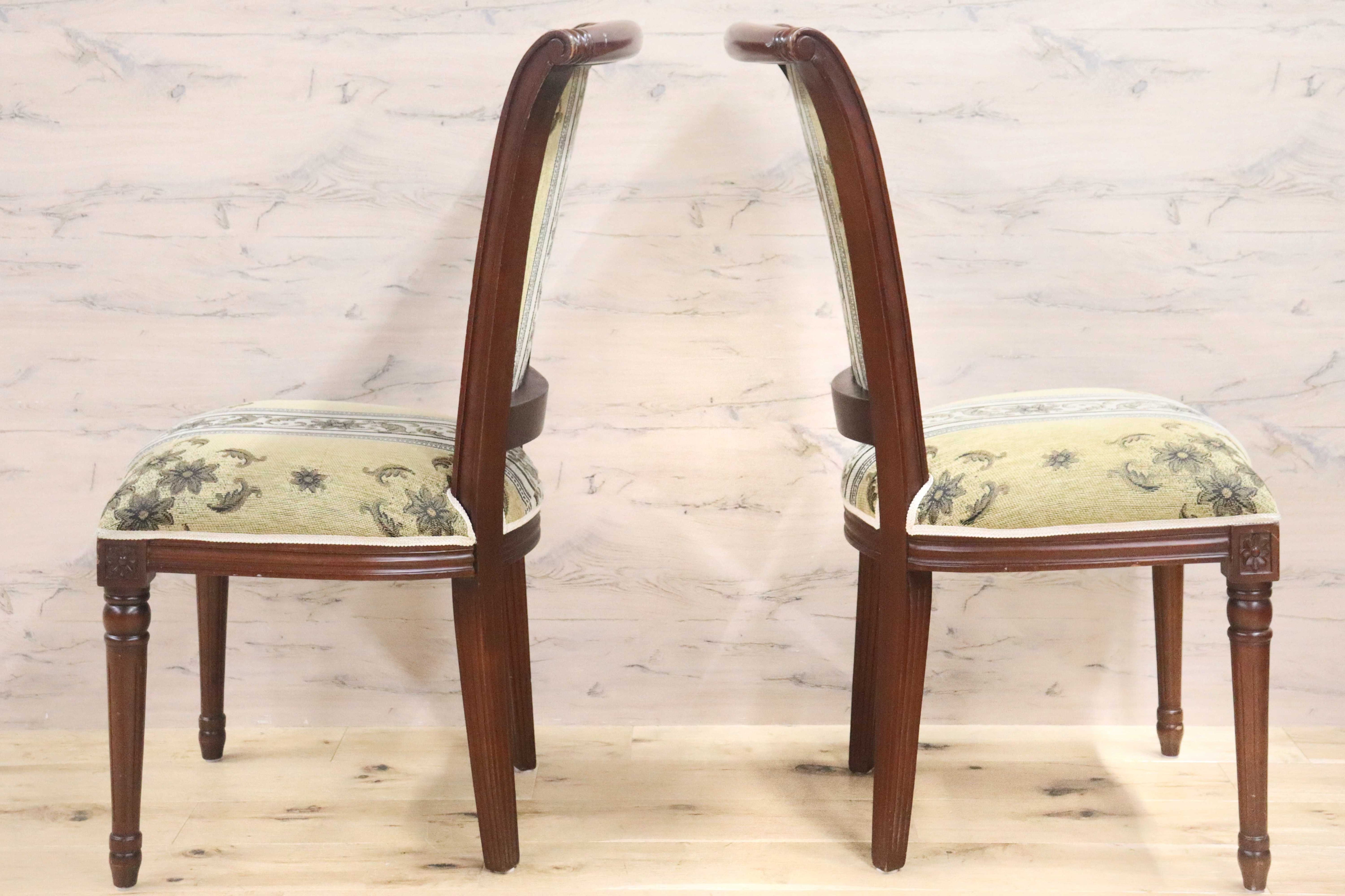 GMGN488F○イタリア製 ダイニングチェア アームレスチェア 椅子 マホガニー材 ファブリック 花柄 クラシック 西洋 ヨーロピアン 2脚セット