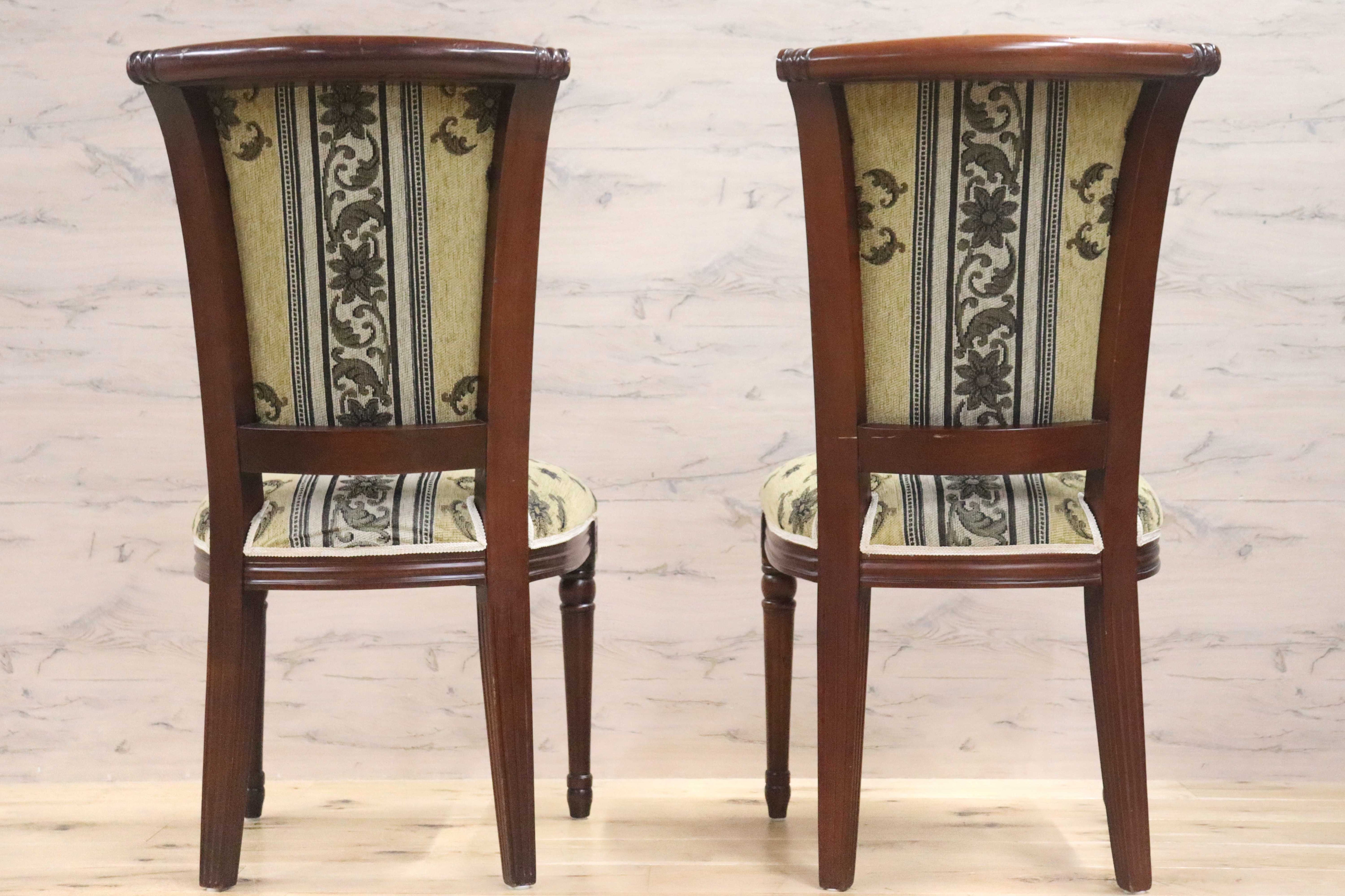 GMGN488F○イタリア製 ダイニングチェア アームレスチェア 椅子 マホガニー材 ファブリック 花柄 クラシック 西洋 ヨーロピアン 2脚セット