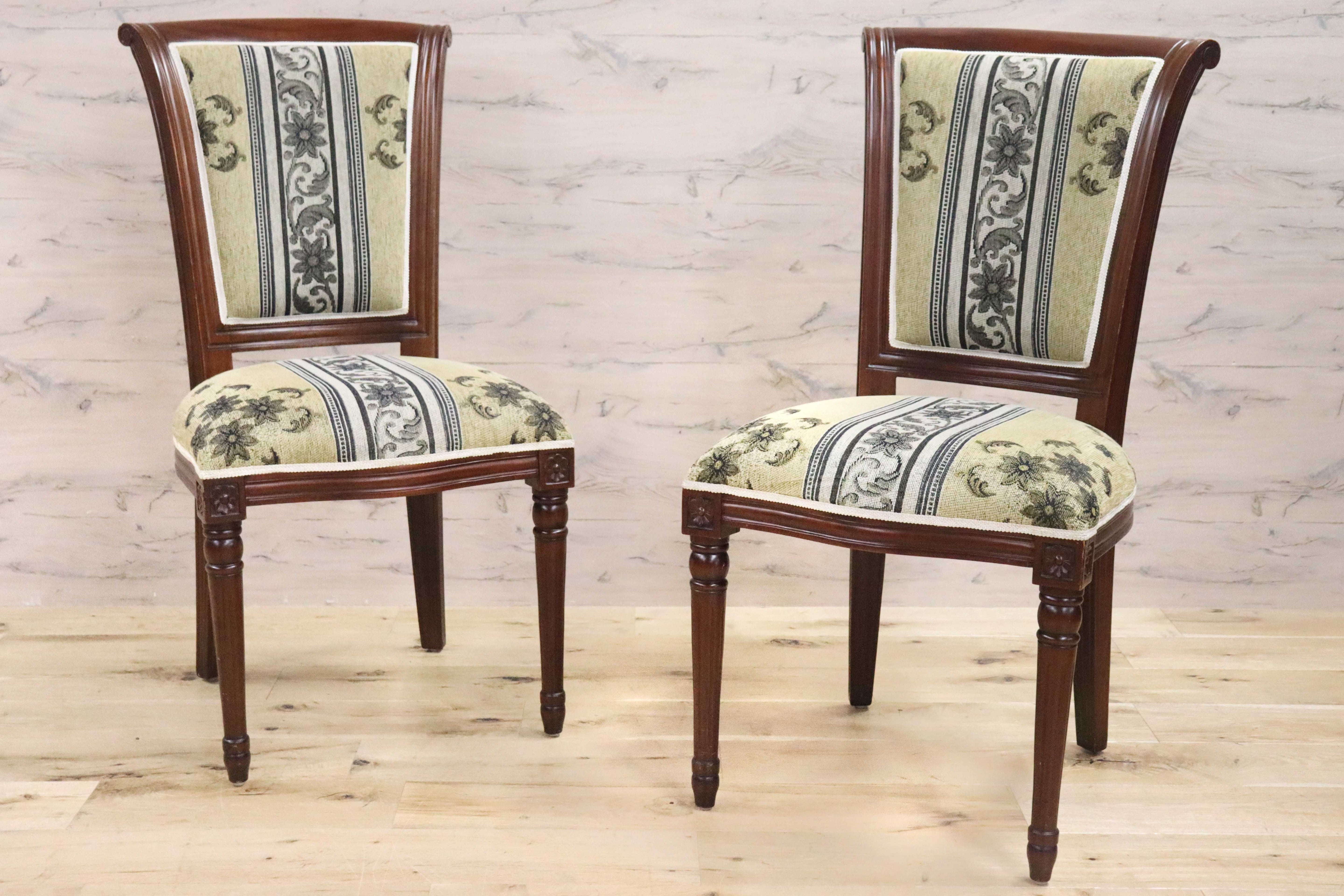 GMGN488H○イタリア製 ダイニングチェア アームレスチェア 椅子 マホガニー材 ファブリック 花柄 クラシック 西洋 ヨーロピアン 2脚セット