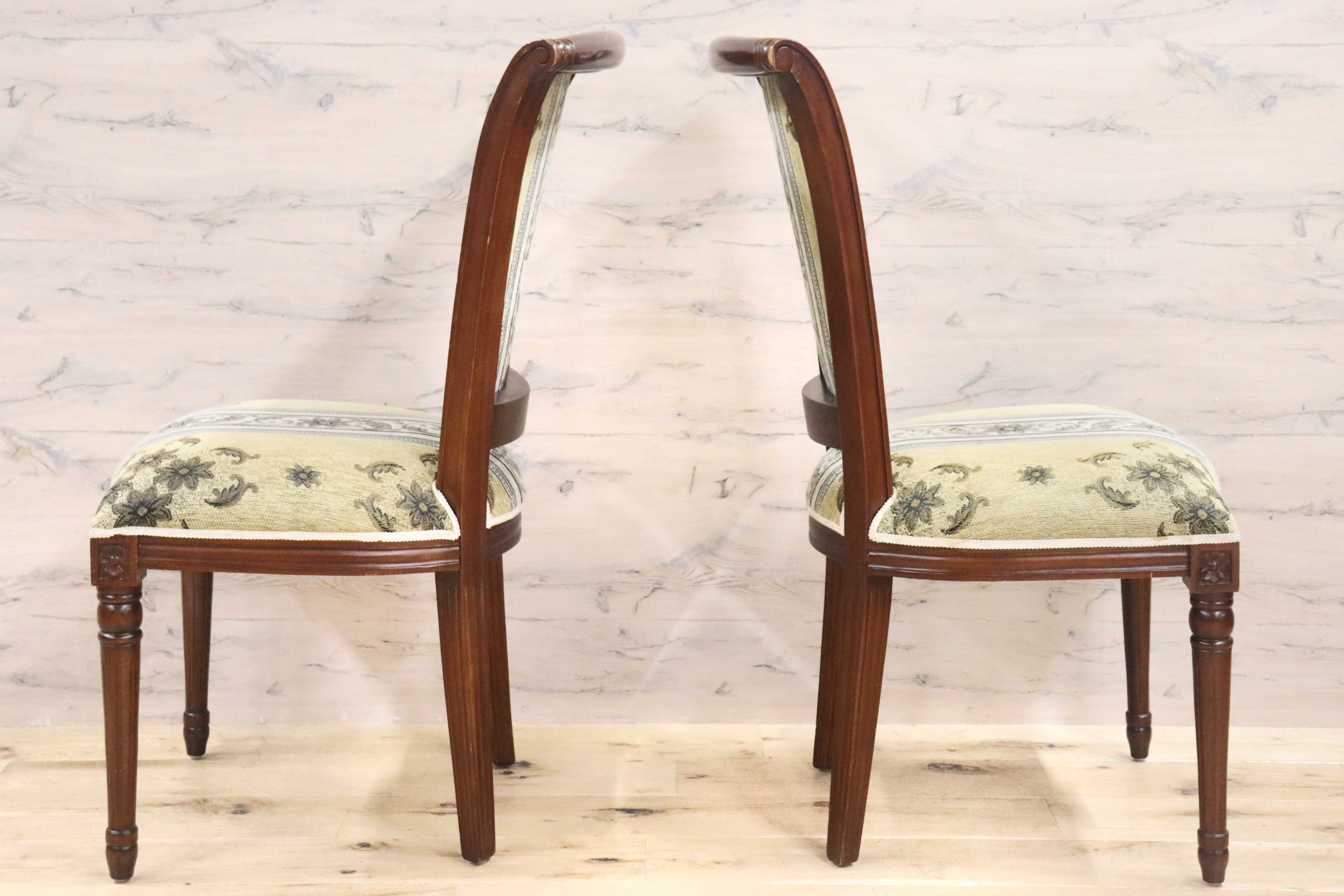 GMGN488H○イタリア製 ダイニングチェア アームレスチェア 椅子 マホガニー材 ファブリック 花柄 クラシック 西洋 ヨーロピアン 2脚セット