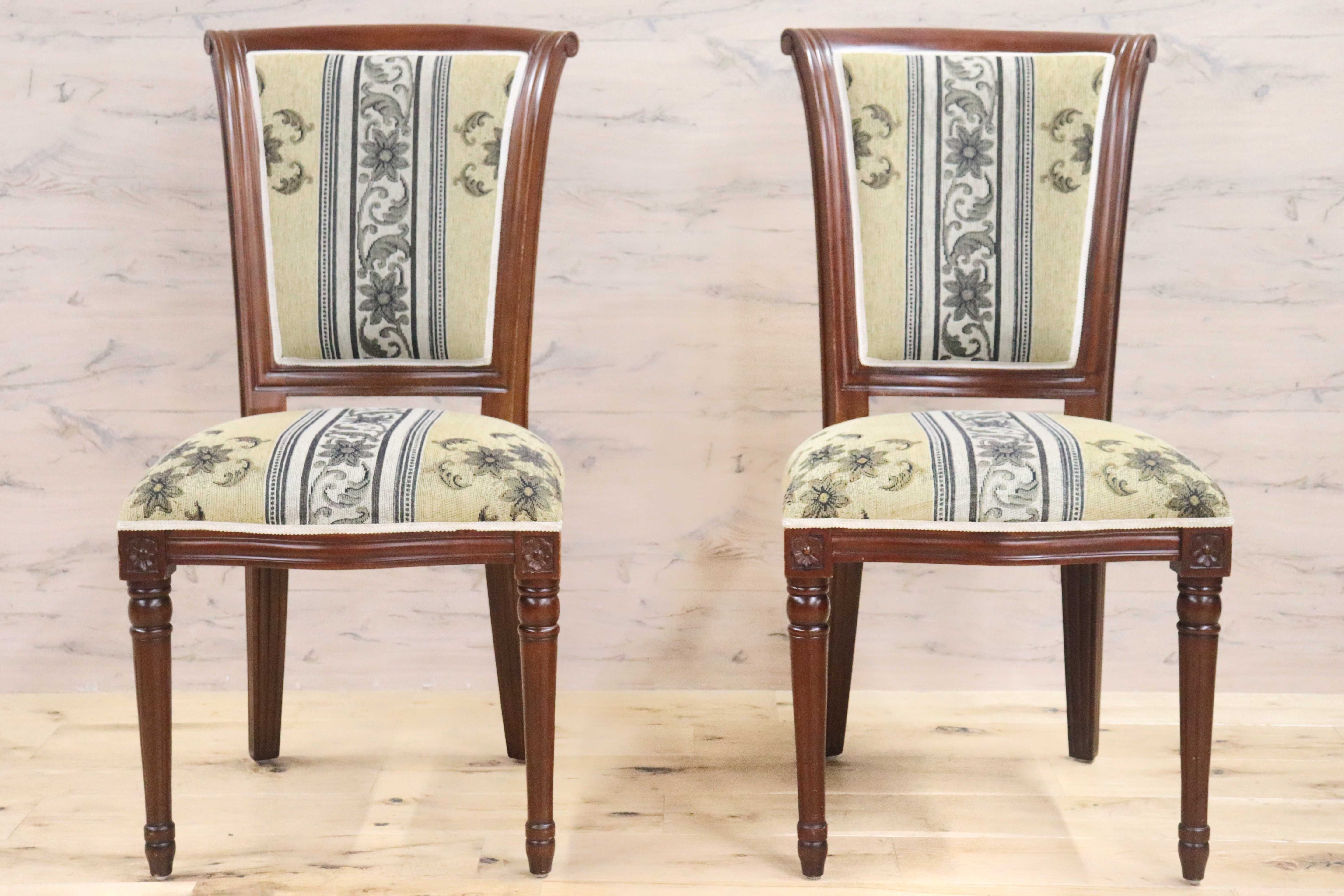 GMGN488H○イタリア製 ダイニングチェア アームレスチェア 椅子 マホガニー材 ファブリック 花柄 クラシック 西洋 ヨーロピアン 2脚セット