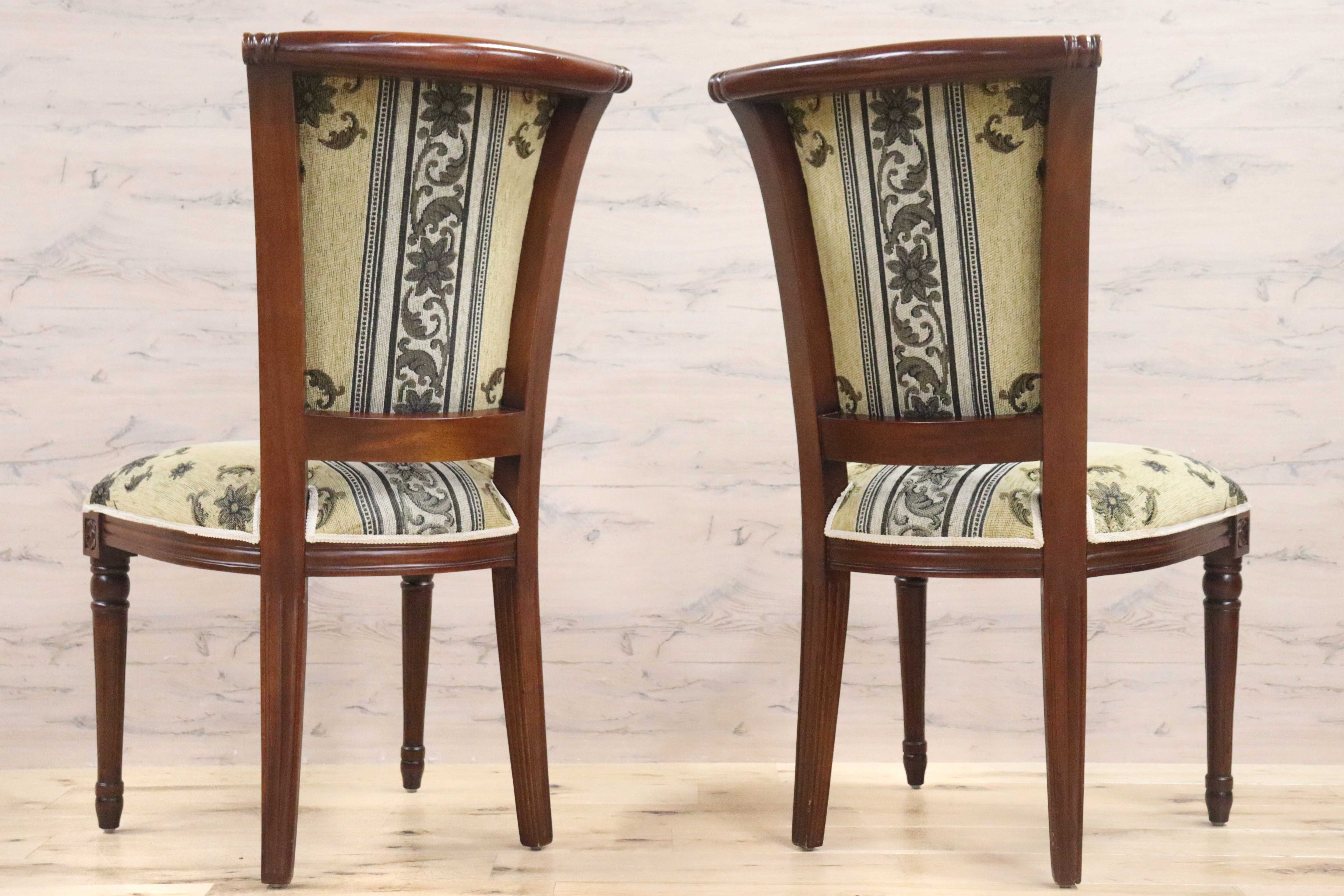 GMGN488H○イタリア製 ダイニングチェア アームレスチェア 椅子 マホガニー材 ファブリック 花柄 クラシック 西洋 ヨーロピアン 2脚セット