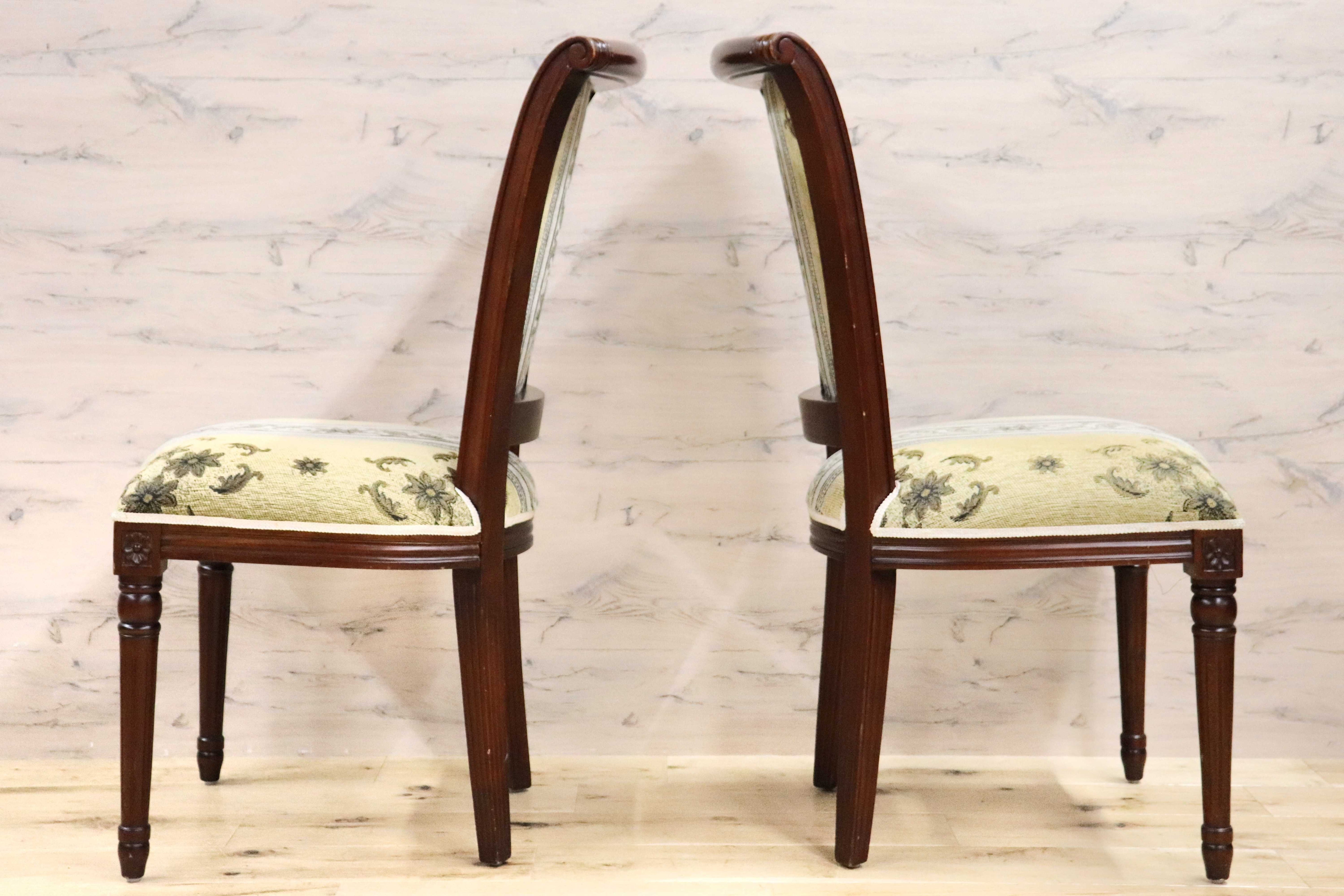 GMGN488R○イタリア製 ダイニングチェア アームレスチェア 椅子 マホガニー材 ファブリック 花柄 クラシック 西洋 ヨーロピアン 2脚セット