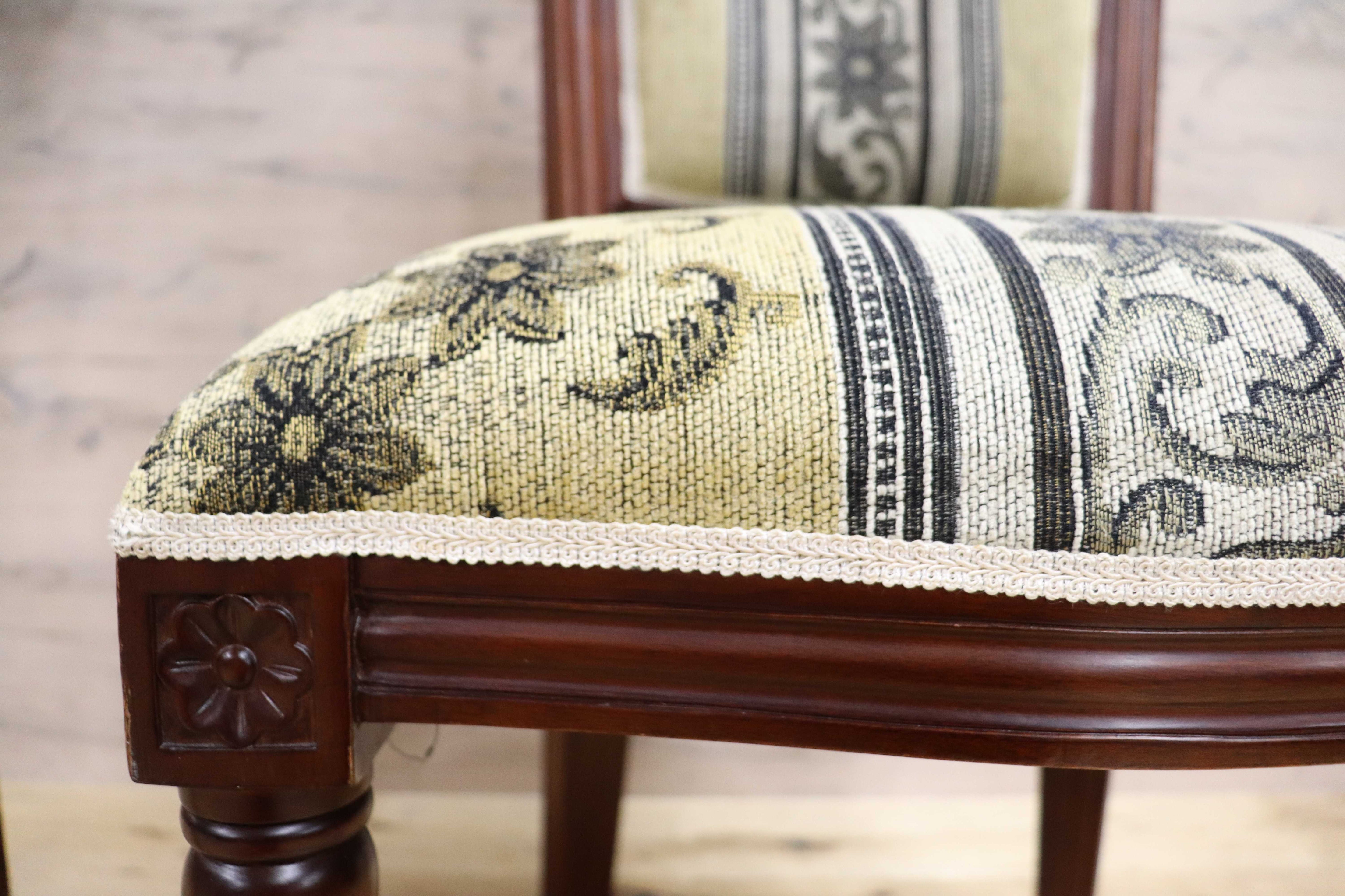 GMGN488R○イタリア製 ダイニングチェア アームレスチェア 椅子 マホガニー材 ファブリック 花柄 クラシック 西洋 ヨーロピアン 2脚セット