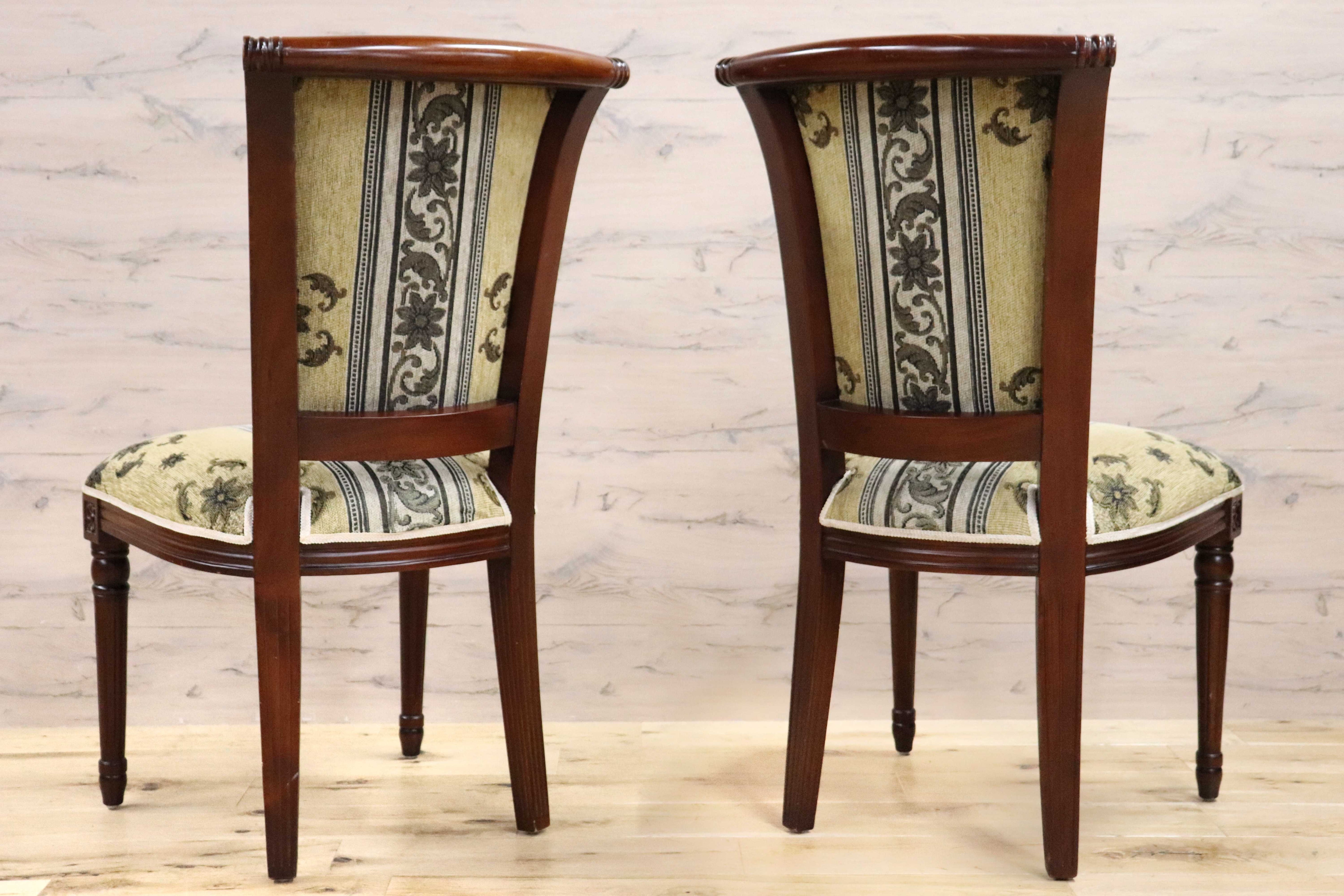 GMGN488R○イタリア製 ダイニングチェア アームレスチェア 椅子 マホガニー材 ファブリック 花柄 クラシック 西洋 ヨーロピアン 2脚セット