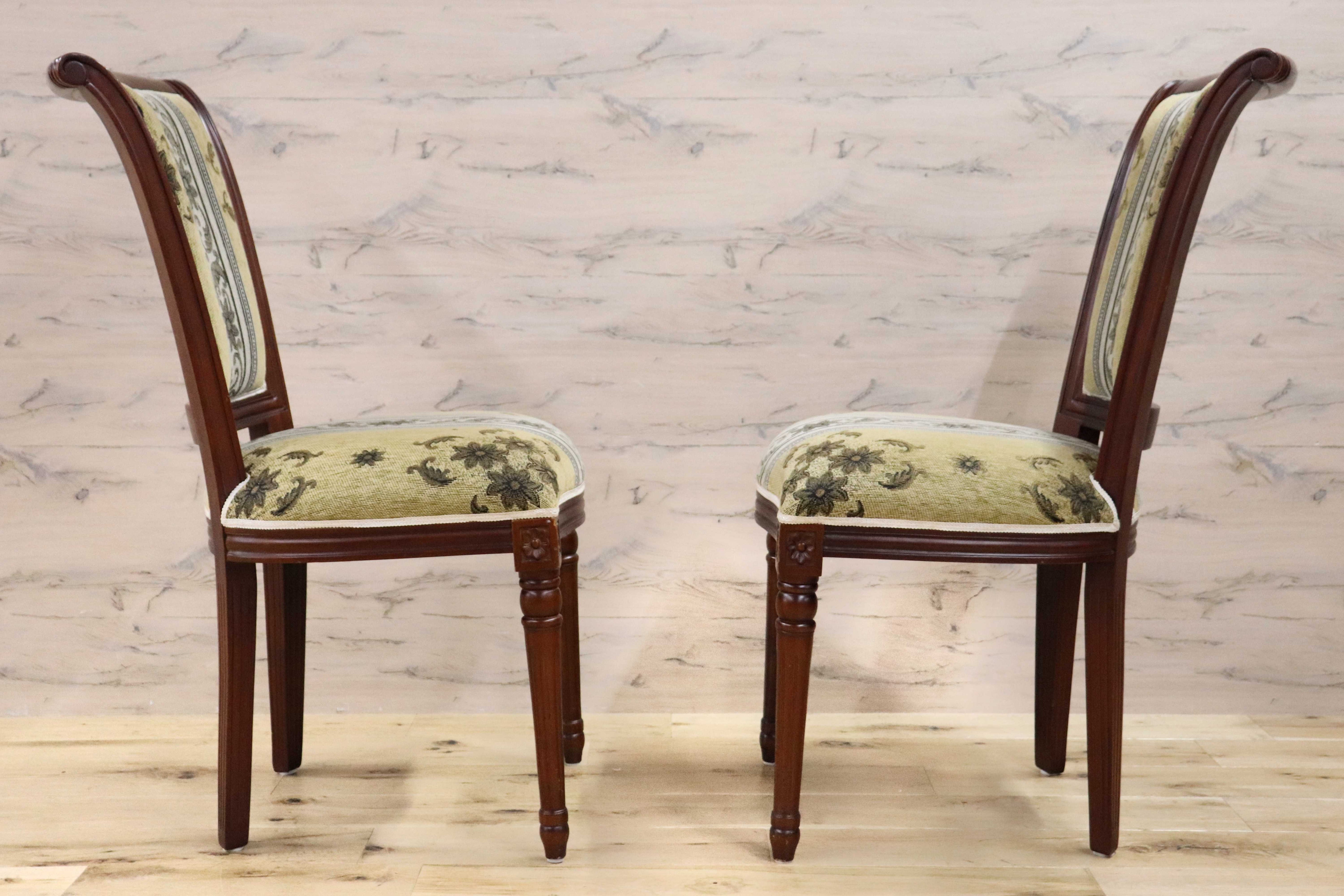 GMGN488V○イタリア製 ダイニングチェア アームレスチェア 椅子 マホガニー材 ファブリック 花柄 クラシック 西洋 ヨーロピアン 2脚セット