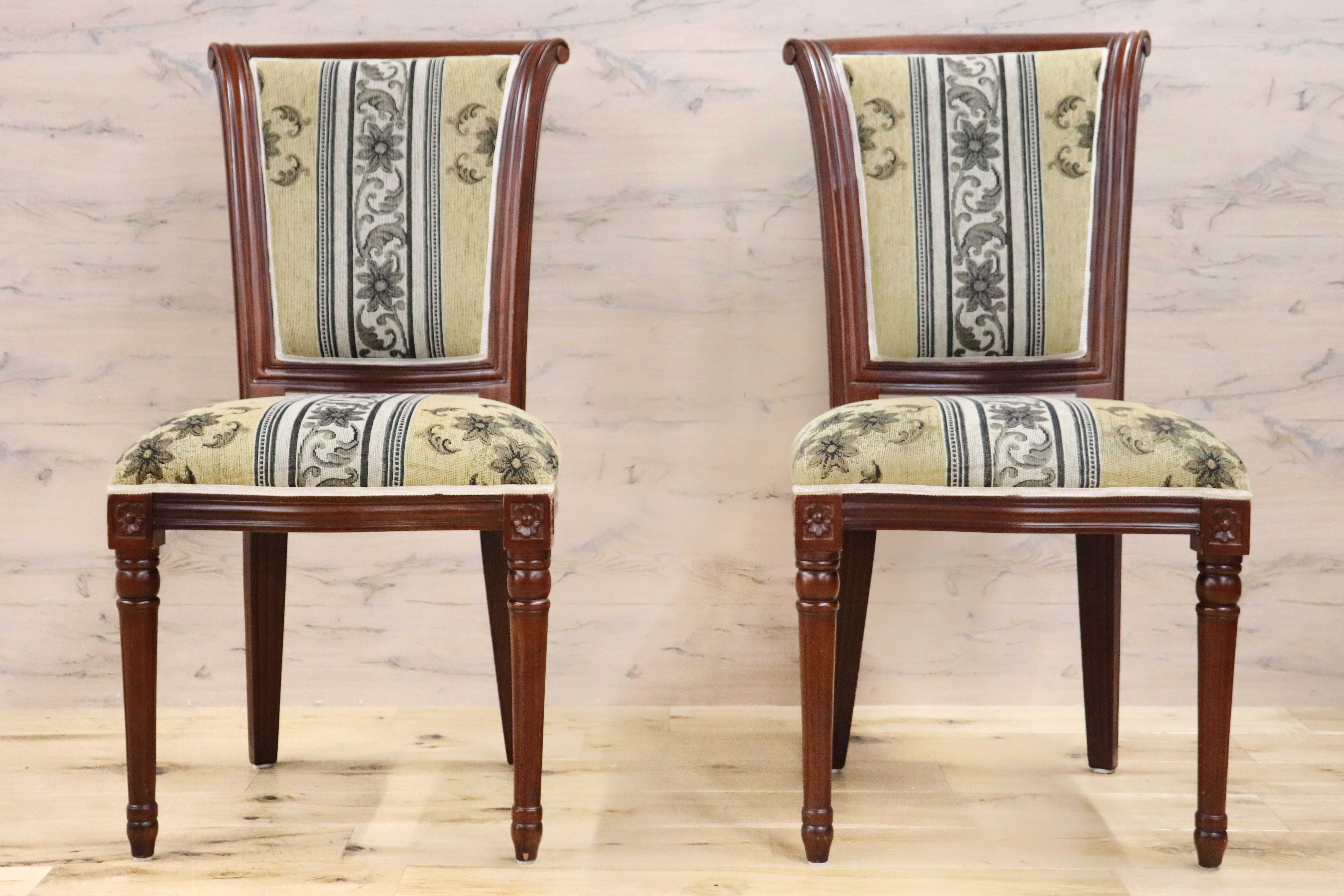 GMGN488V○イタリア製 ダイニングチェア アームレスチェア 椅子 マホガニー材 ファブリック 花柄 クラシック 西洋 ヨーロピアン 2脚セット