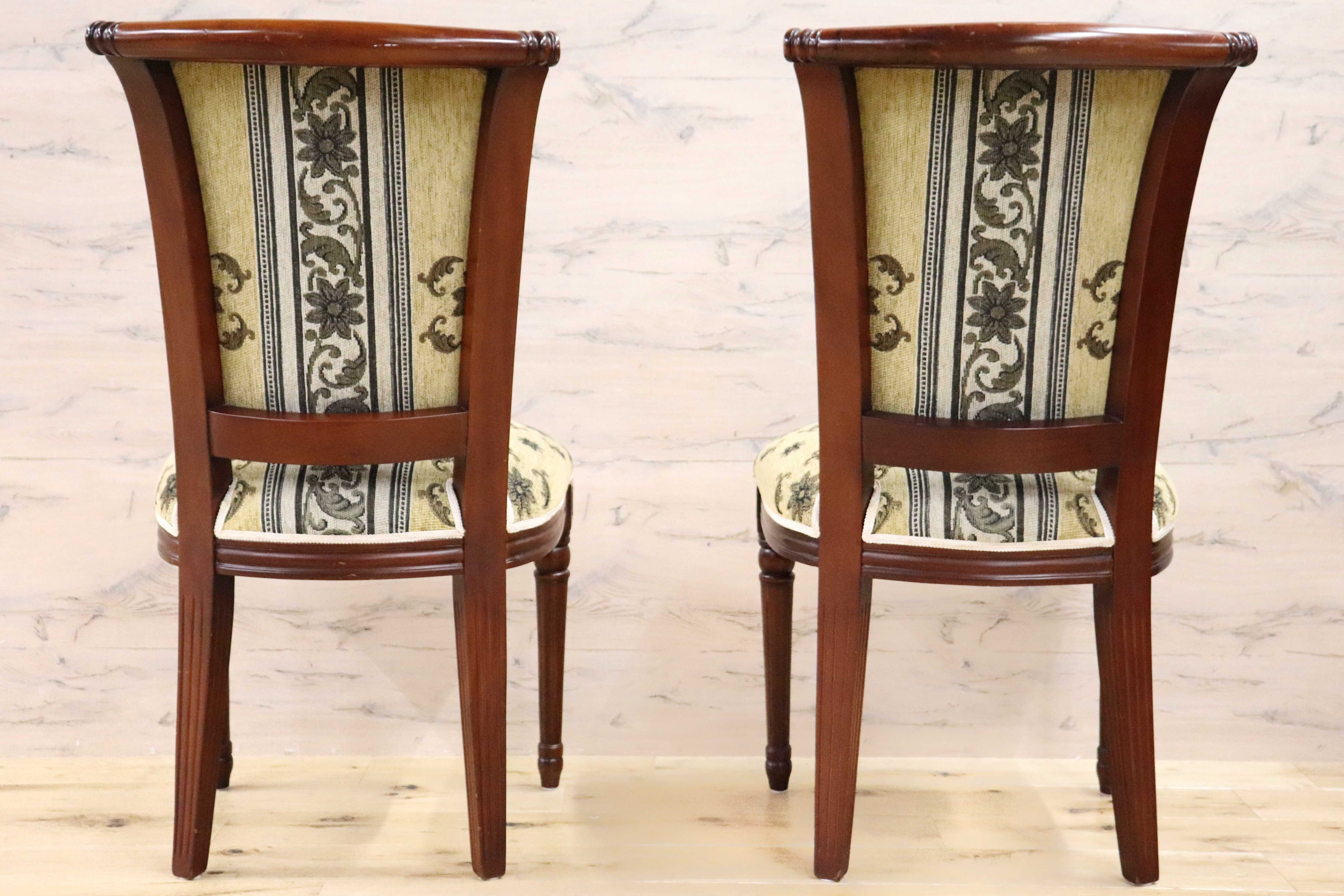 GMGN488V○イタリア製 ダイニングチェア アームレスチェア 椅子 マホガニー材 ファブリック 花柄 クラシック 西洋 ヨーロピアン 2脚セット