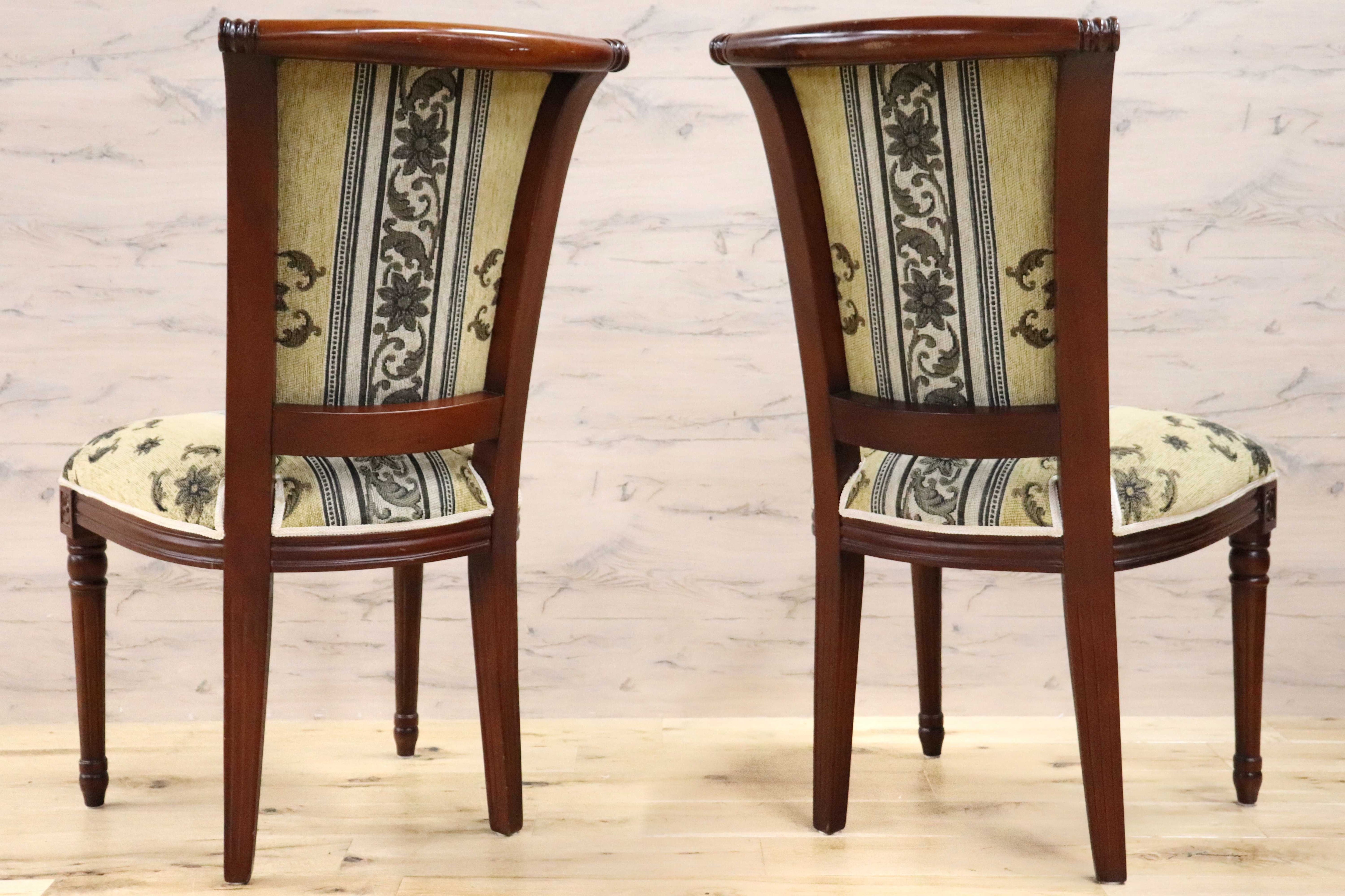 GMGN488V○イタリア製 ダイニングチェア アームレスチェア 椅子 マホガニー材 ファブリック 花柄 クラシック 西洋 ヨーロピアン 2脚セット