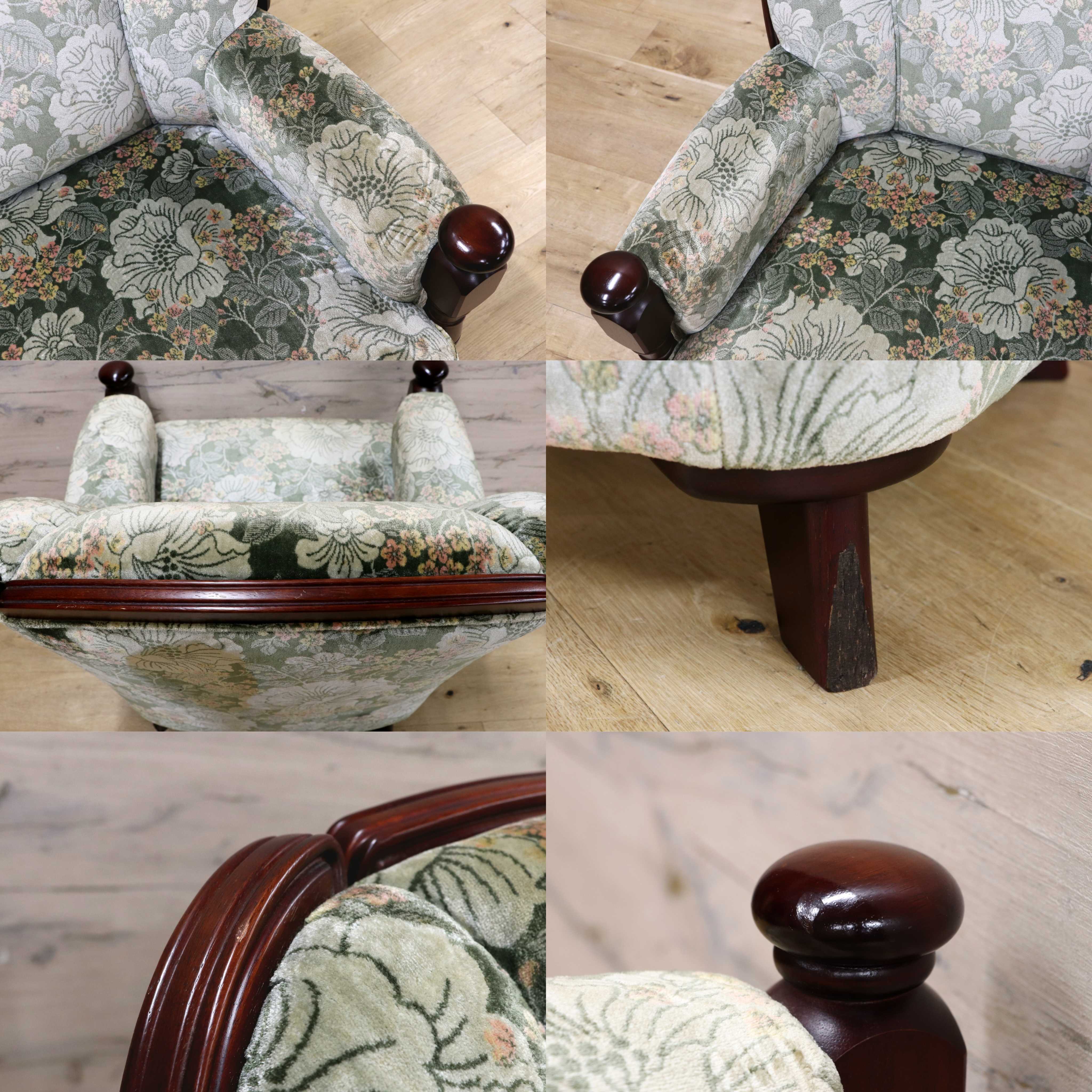 GMIH195A○karimoku / カリモク コロニアル 1人掛けソファ シングルソファ ラウンジチェア 国産家具 ファブリック 花柄 定価約10.4万 カリモク家具