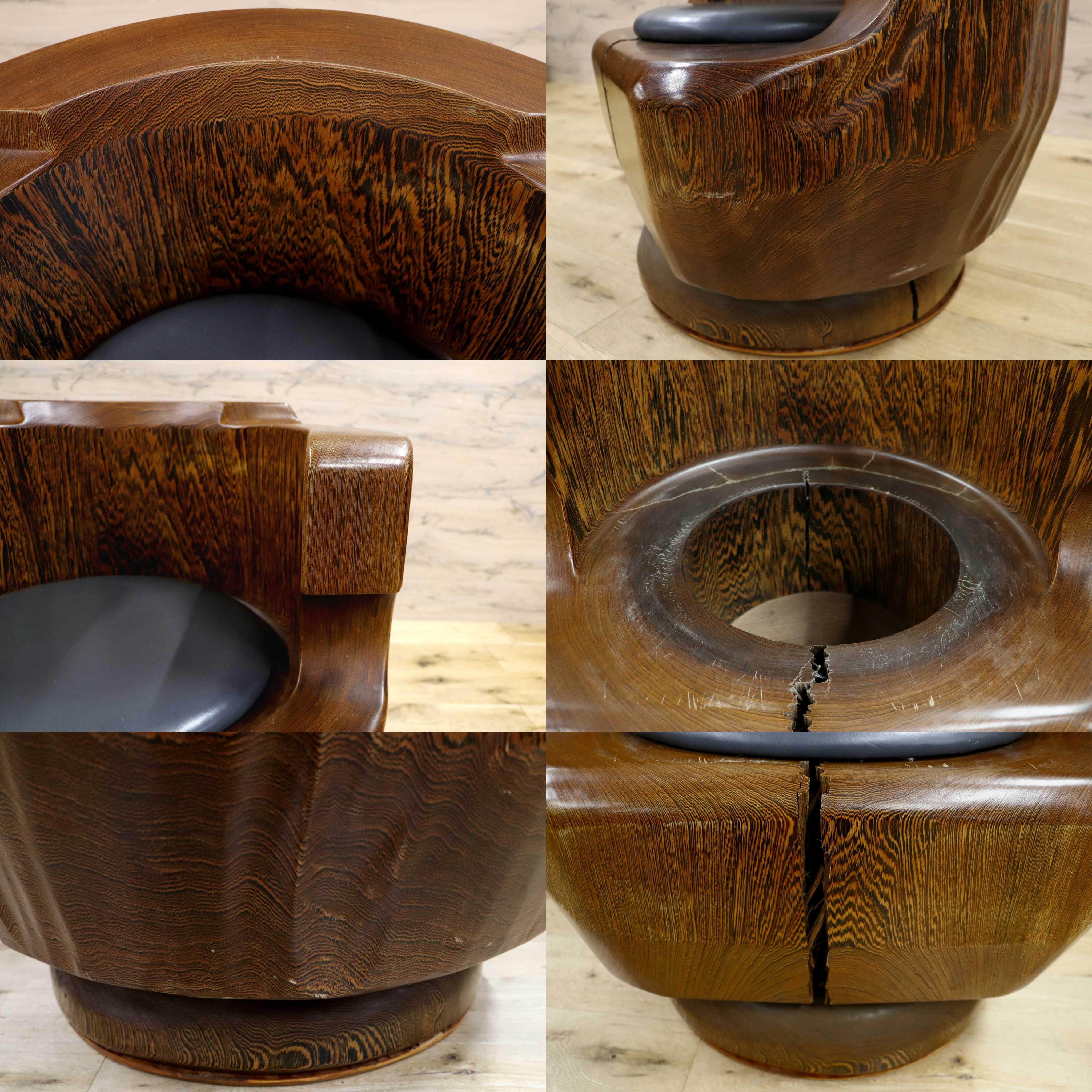 GMIH275B○鉄刀木 夕ガヤサン 大臣椅子 回転椅子 無垢材 応接 ラウンジ 和室 座敷 アンティーク