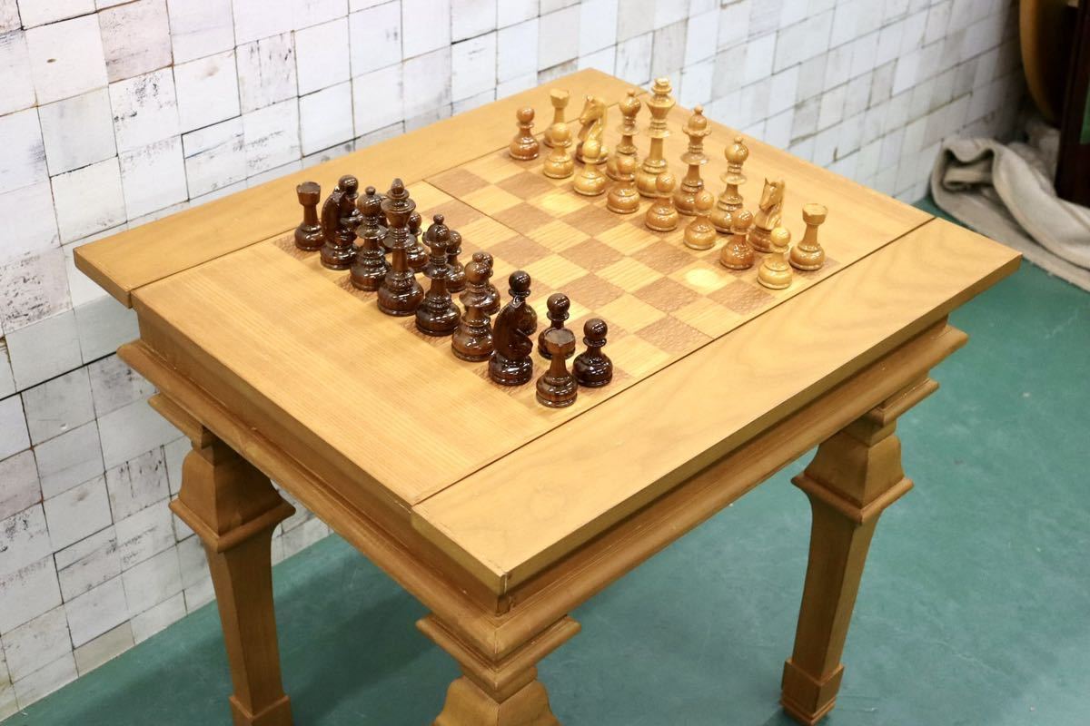 GMGS118○チェステーブル ゲームテーブル サイドテーブル チェス駒セット 西洋アンティーク ヴィンテージ 店舗什器